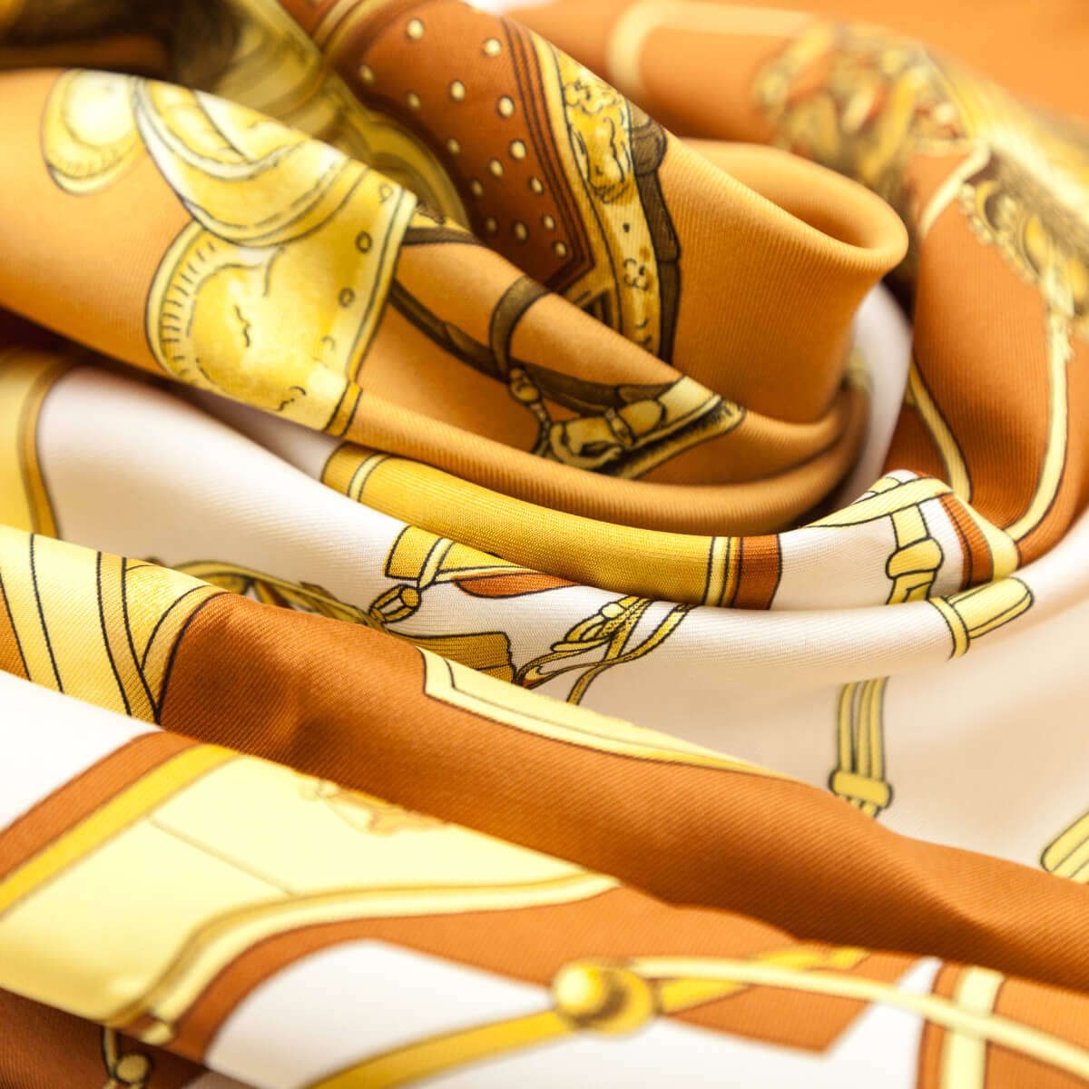 Hermes Brown & Gold Springs Silk Scarf 90