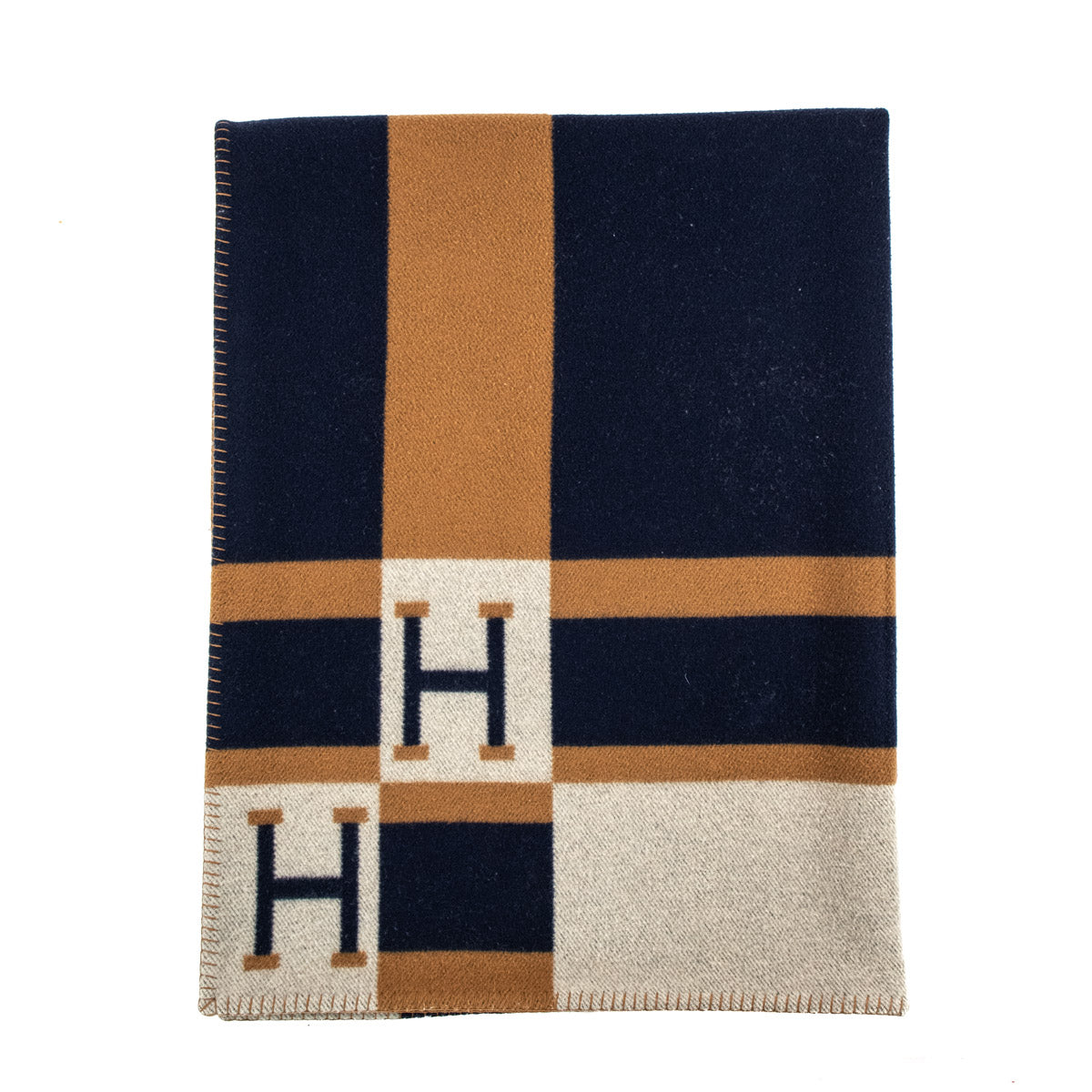 Hermes Camel & Navy Wool & Cashmere Avalon Blanket - Love that Bag etc - Preowned Authentic Designer Handbags & Preloved Fashions
