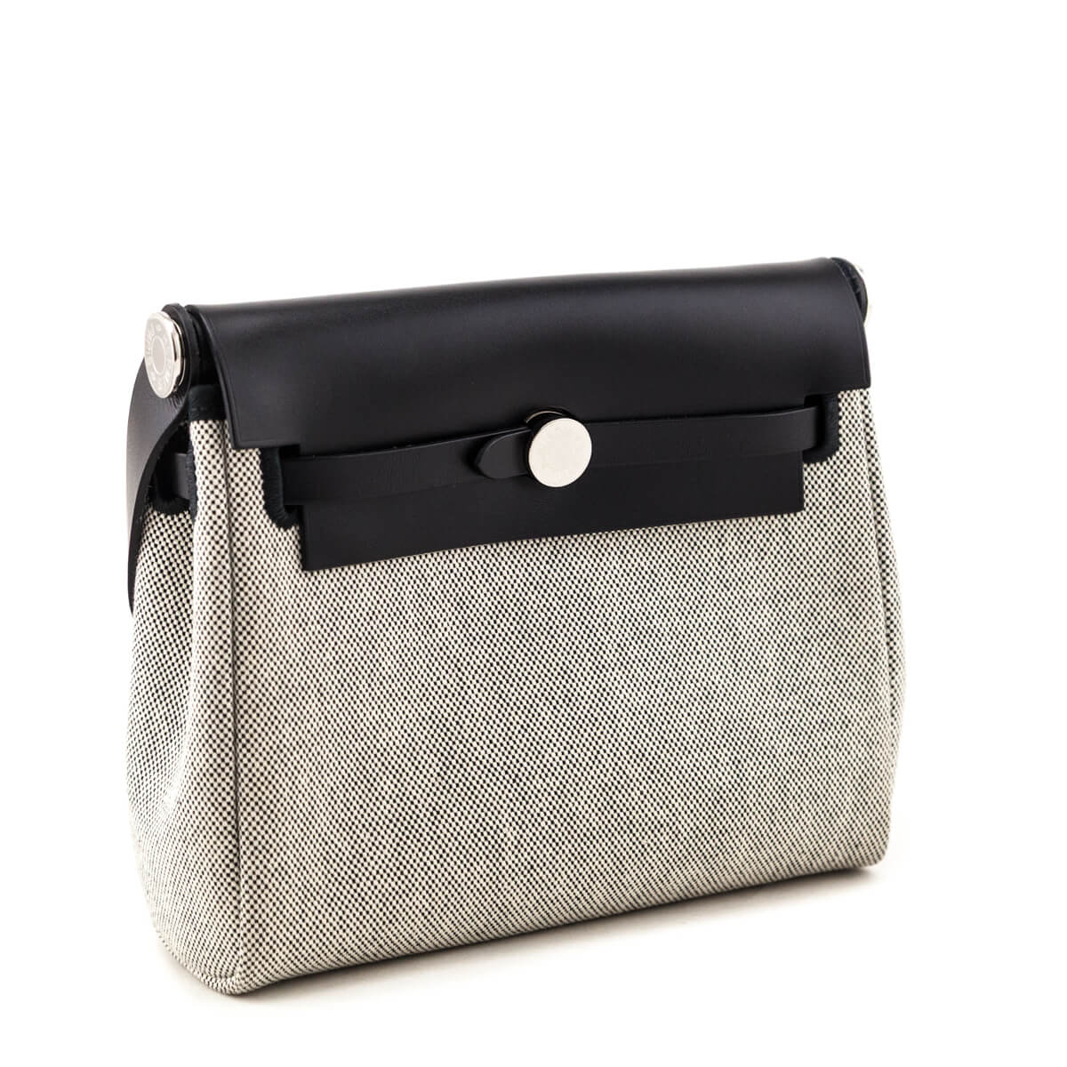 Hermes Ecru Black Military Toile Vache Hunter Herbag Zip Retourne 20 - Love that Bag etc - Preowned Authentic Designer Handbags & Preloved Fashions