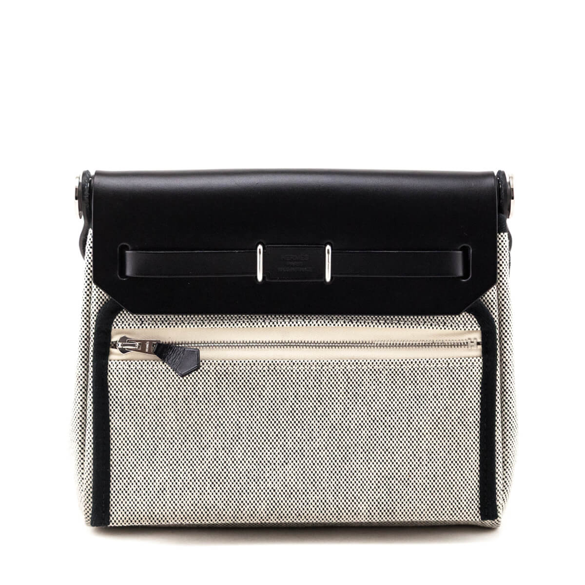 Hermes Ecru Black Military Toile Vache Hunter Herbag Zip Retourne 20 - Love that Bag etc - Preowned Authentic Designer Handbags & Preloved Fashions