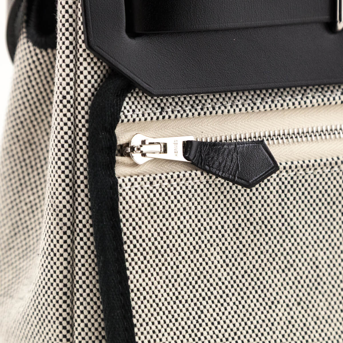 Hermes Ecru Black Military Toile Vache Hunter Herbag Zip Retourne 20 - Love that Bag etc - Preowned Authentic Designer Handbags & Preloved Fashions