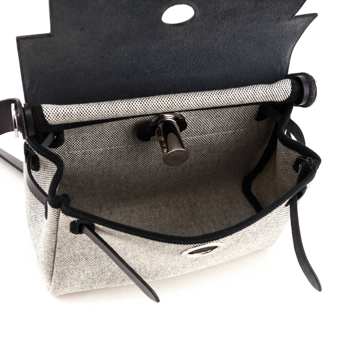 Hermes Ecru Black Military Toile Vache Hunter Herbag Zip Retourne 20 - Love that Bag etc - Preowned Authentic Designer Handbags & Preloved Fashions