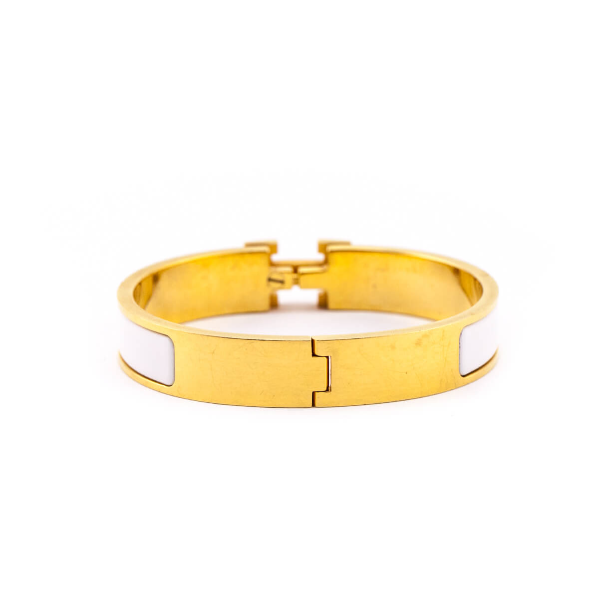 Hermes Gold & White Enamel Thin Clic H Bracelet GM - Love that Bag etc - Preowned Authentic Designer Handbags & Preloved Fashions
