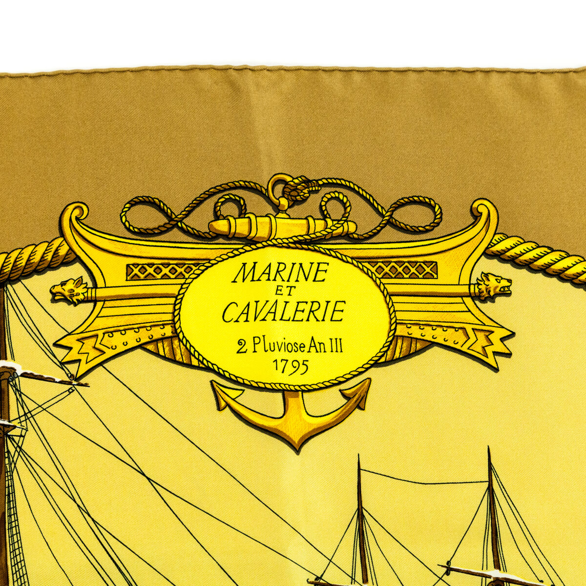 Hermes Gold & White Silk Marine et Cavalerie Scarf 90 - Love that Bag etc - Preowned Authentic Designer Handbags & Preloved Fashions