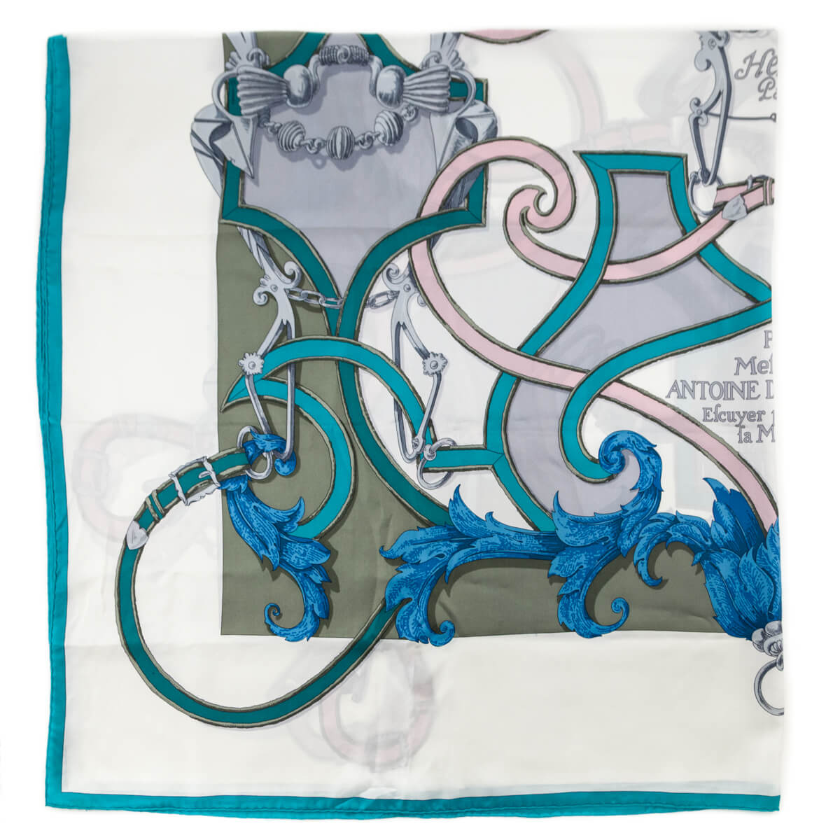 Hermes Grey & Blue L'Instruction du Roy Summer Weight Silk Scarf 140