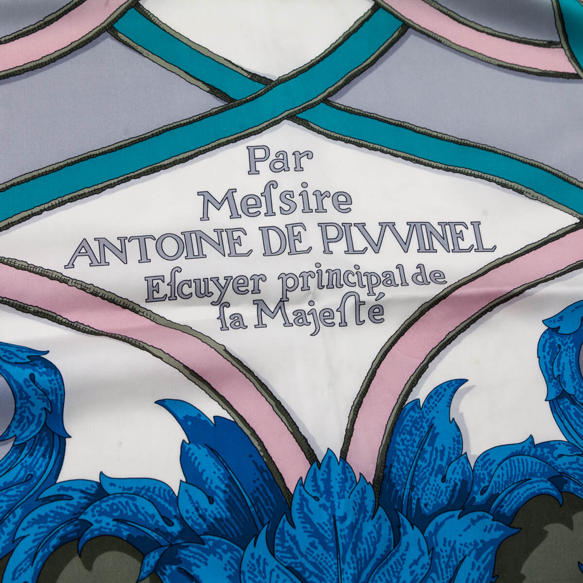 Hermes Grey & Blue L'Instruction du Roy Summer Weight Silk Scarf 140