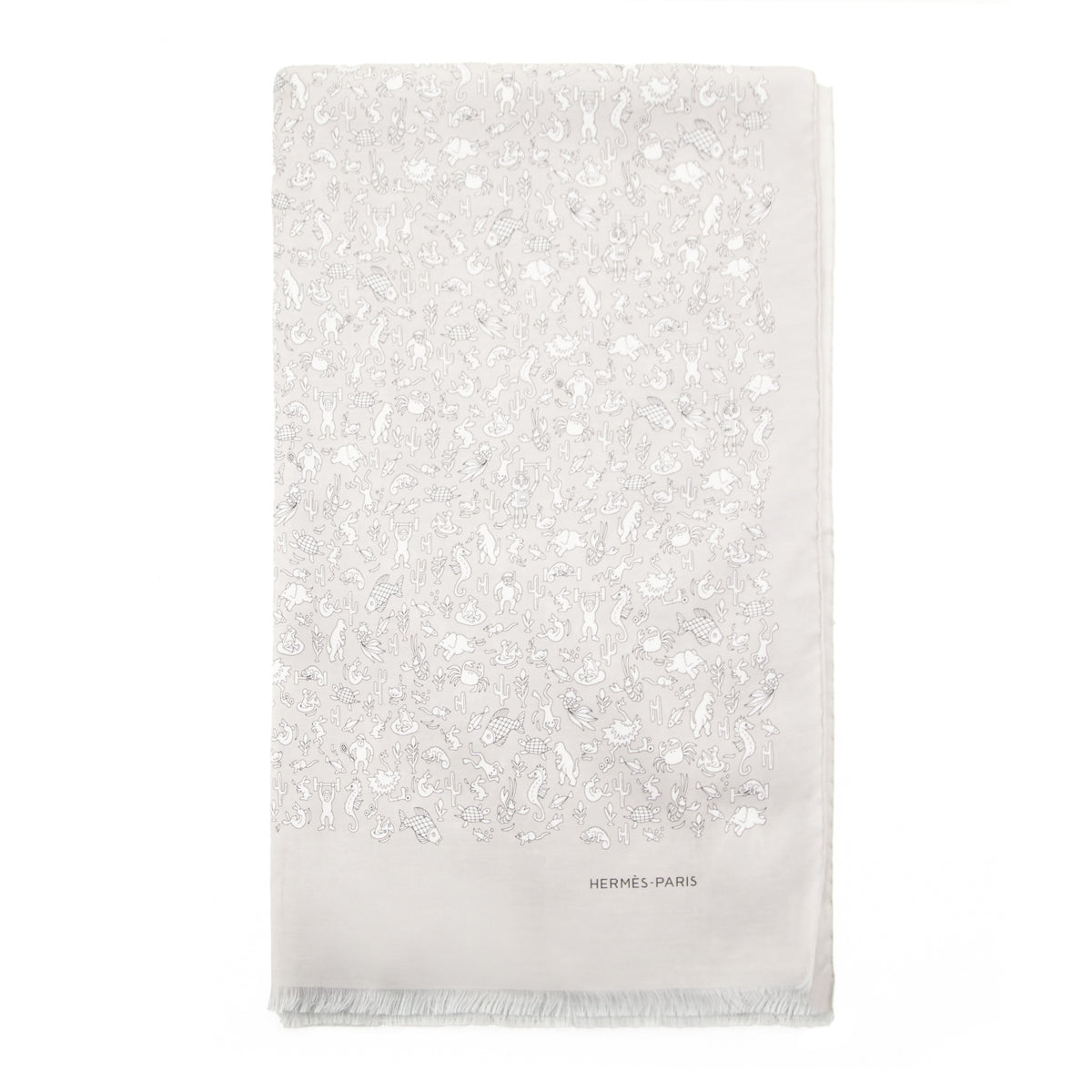 Hermes Grey & White Animal Print Cotton & Silk Scarf - Love that Bag etc - Preowned Authentic Designer Handbags & Preloved Fashions