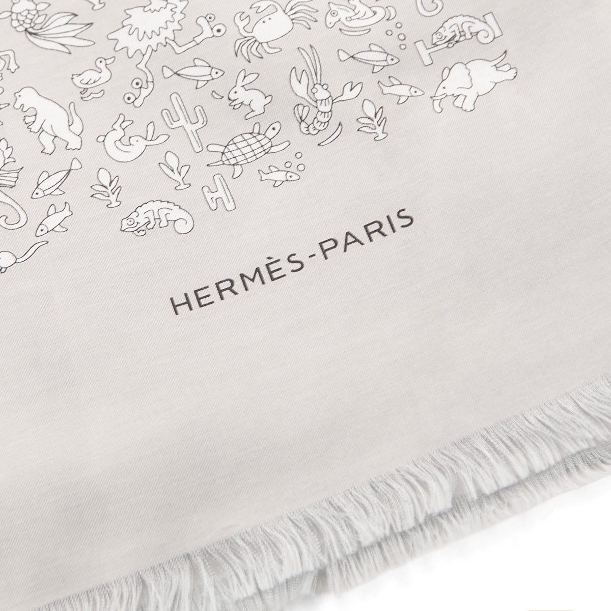 Hermes Grey & White Animal Print Cotton & Silk Scarf - Love that Bag etc - Preowned Authentic Designer Handbags & Preloved Fashions