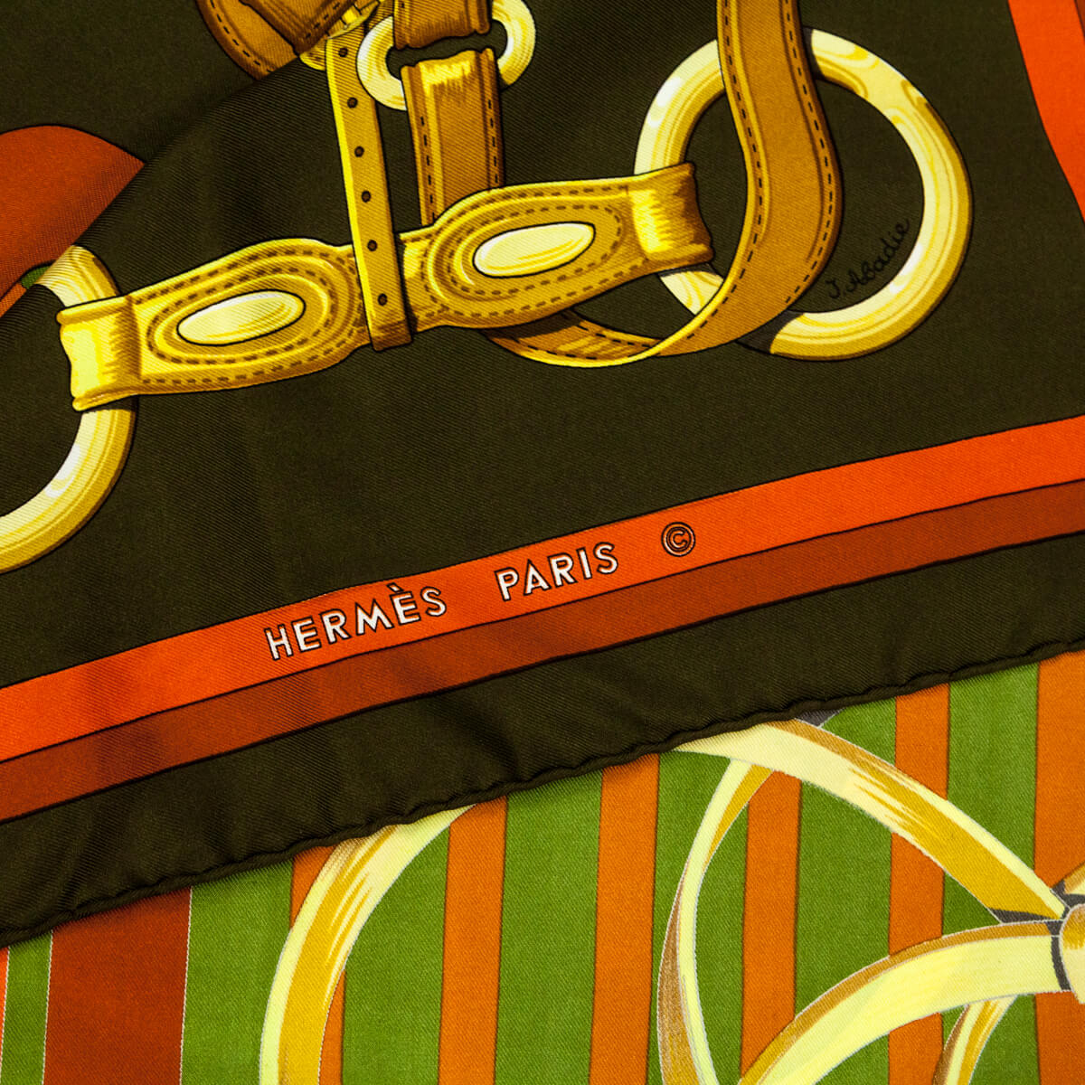 Hermes Khaki & Rust Silk Coaching Scarf 90 - Love that Bag etc - Preowned Authentic Designer Handbags & Preloved Fashions
