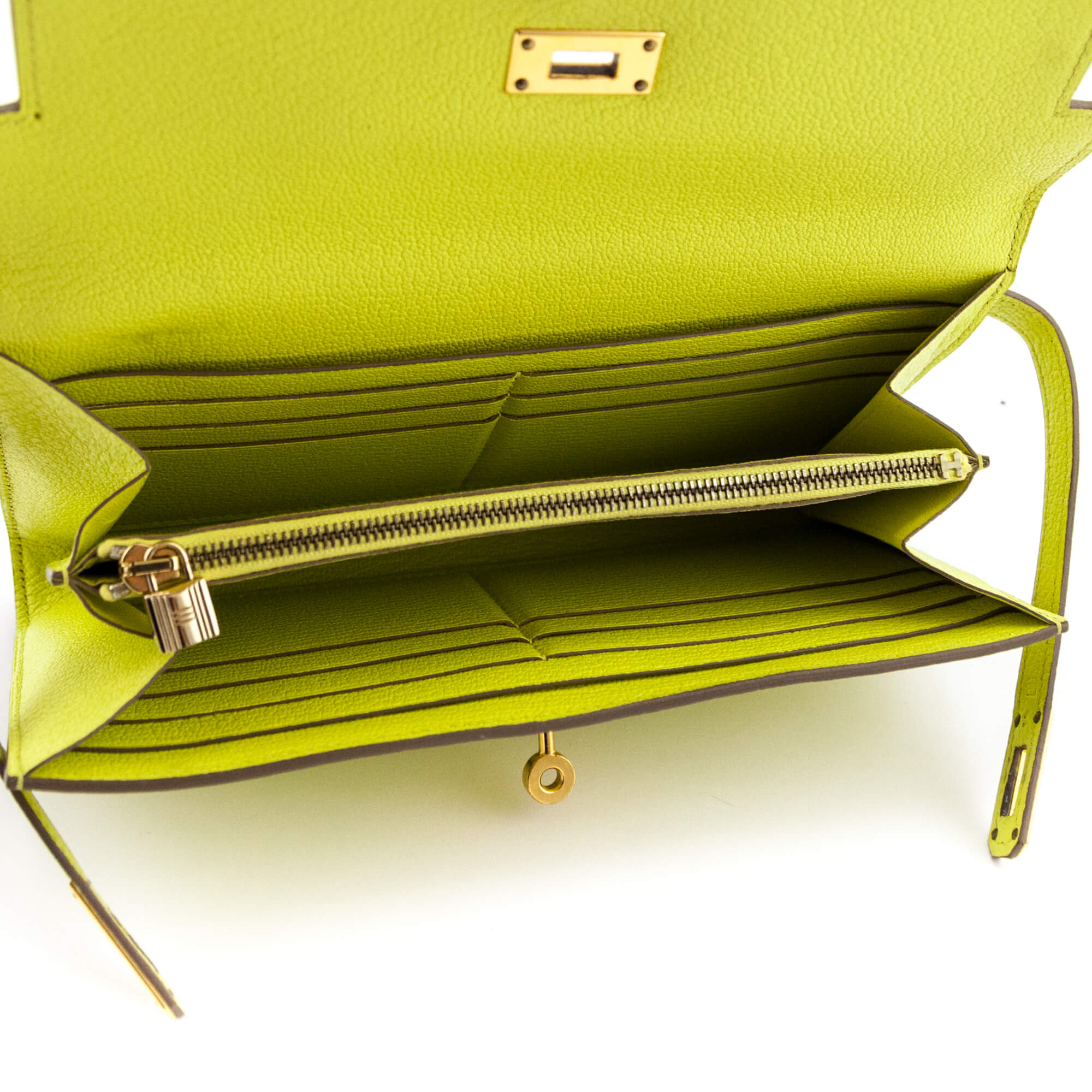 Hermes Lime Chevre Mysore Kelly Longue Wallet - Love that Bag etc - Preowned Authentic Designer Handbags & Preloved Fashions