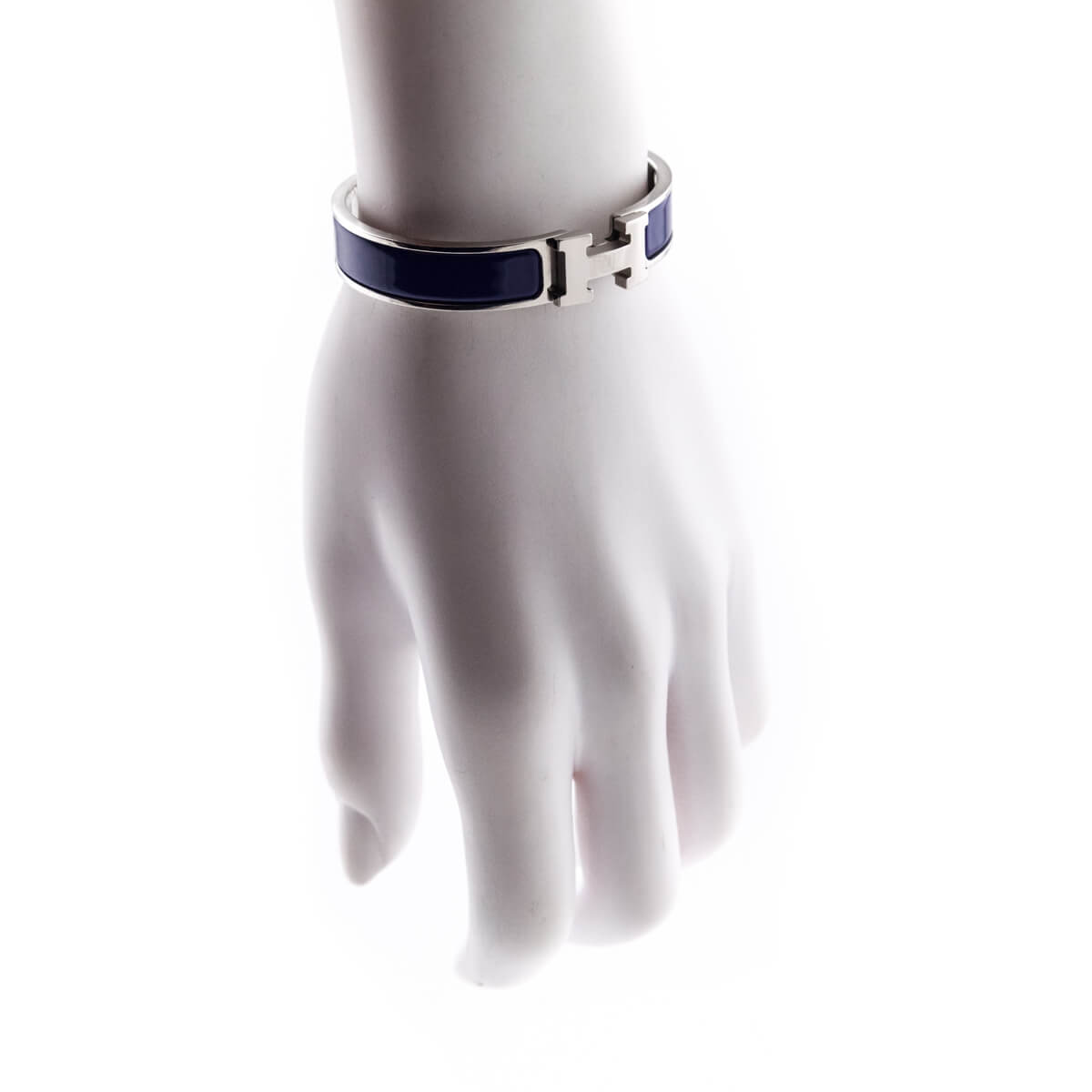 Hermes Navy Enamel & Palladium Clic H Bracelet Size PM - Hermes Canada