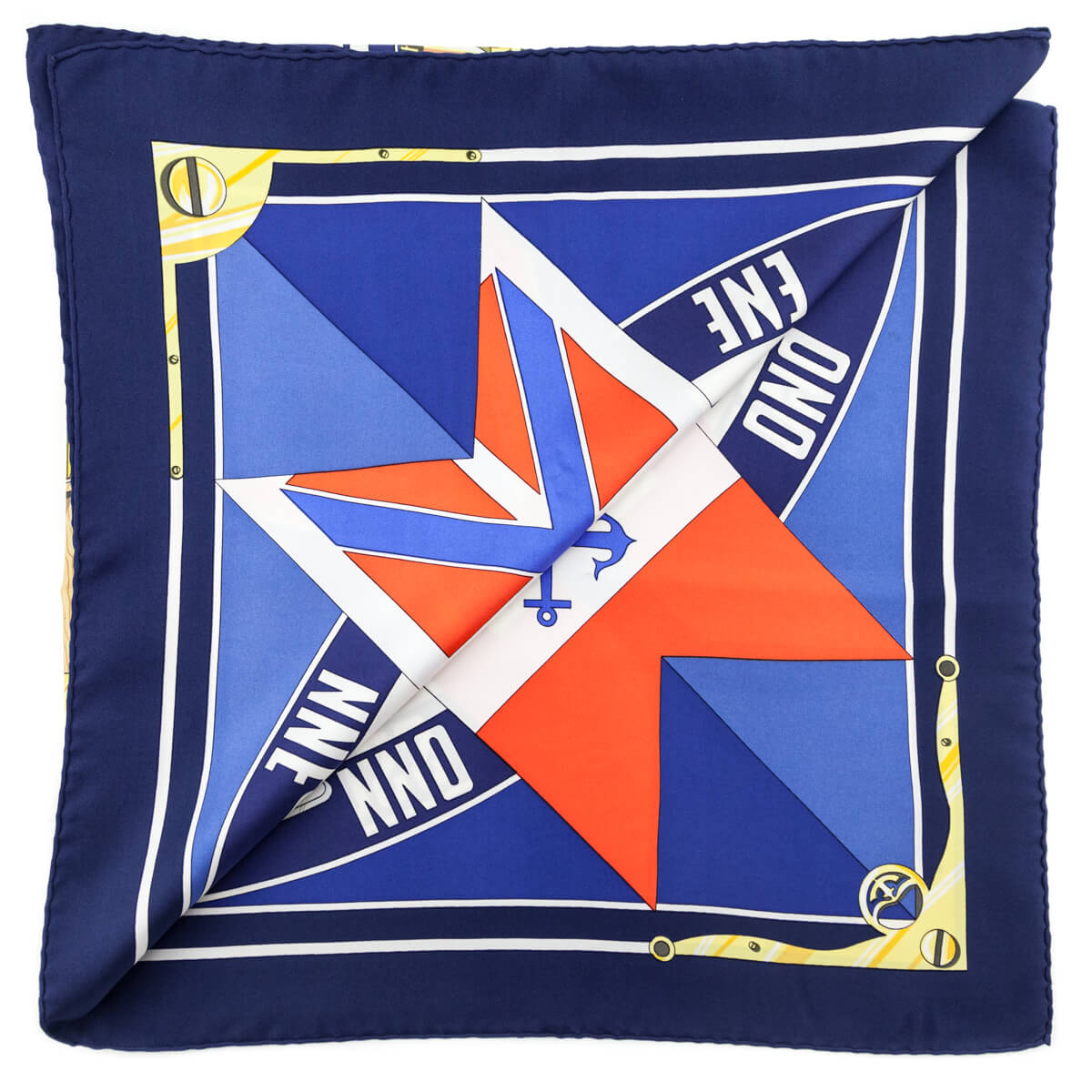 Hermes Navy Sextants Silk Scarf 90
