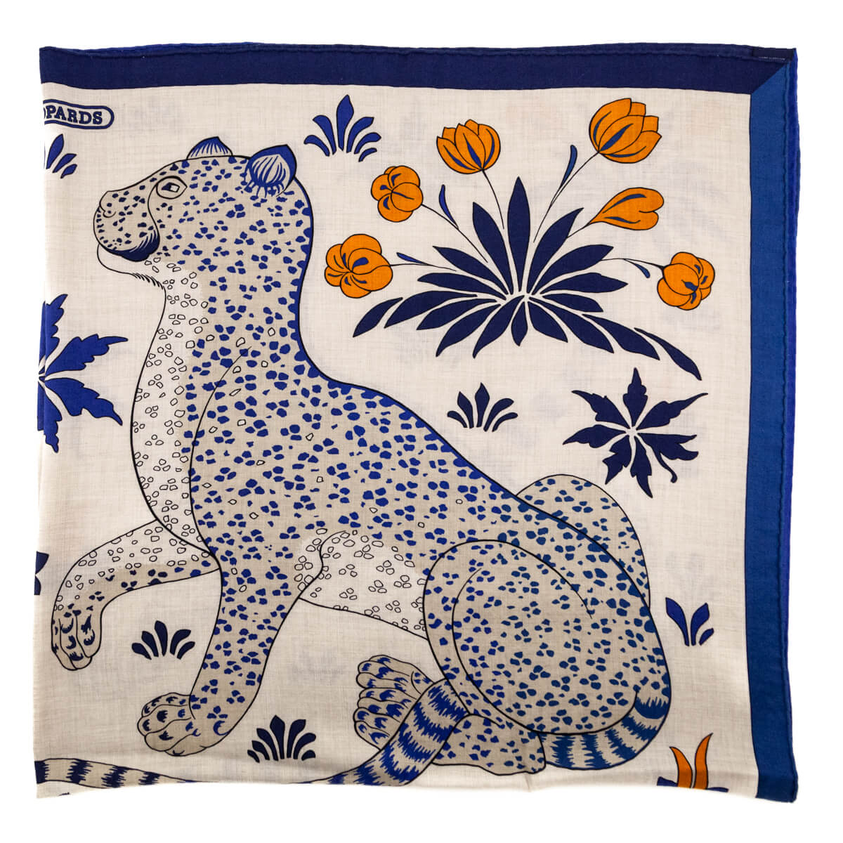 Hermes Navy & Natural Les Leopard Cashmere Shawl 140