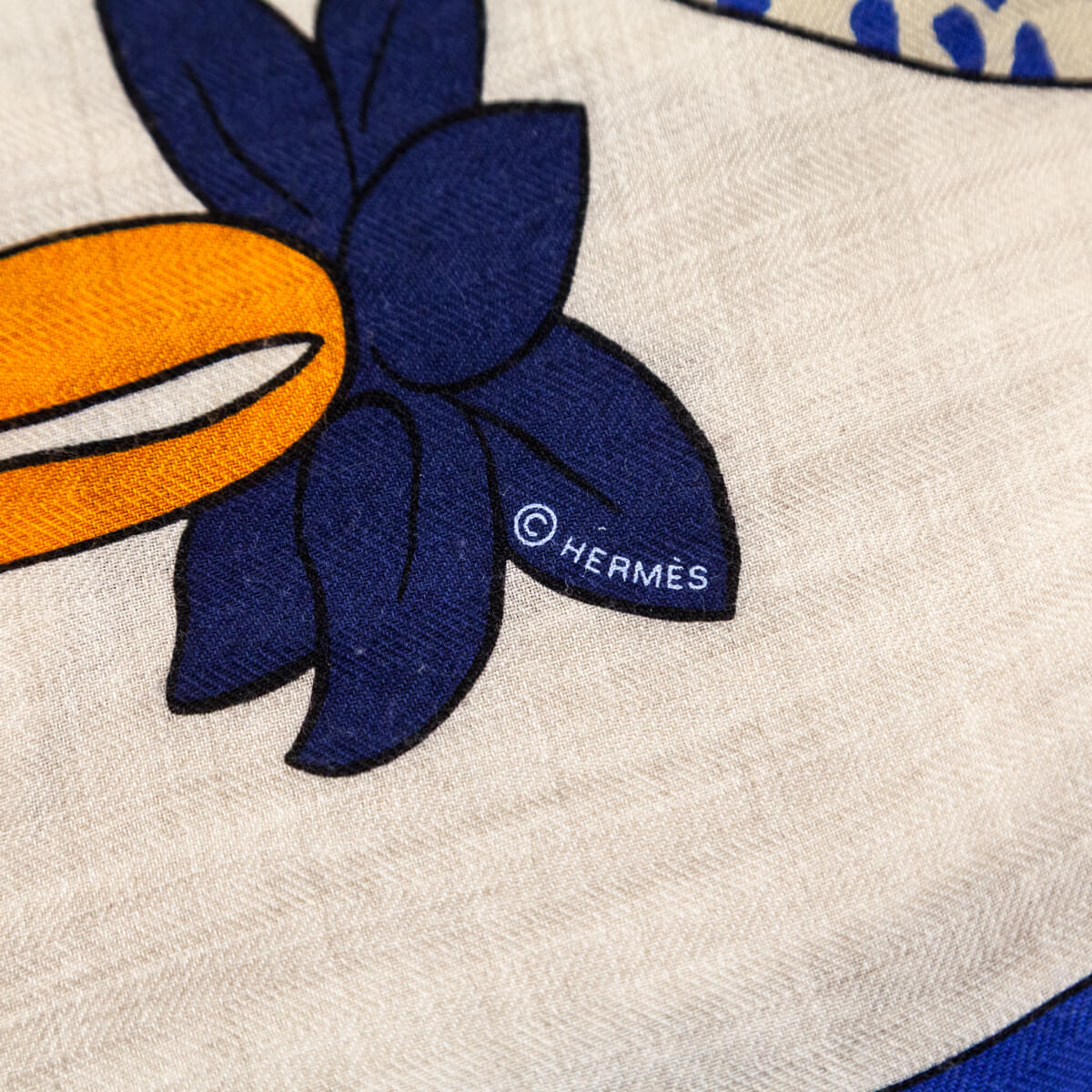 Hermes Navy & Natural Les Leopard Cashmere Shawl 140