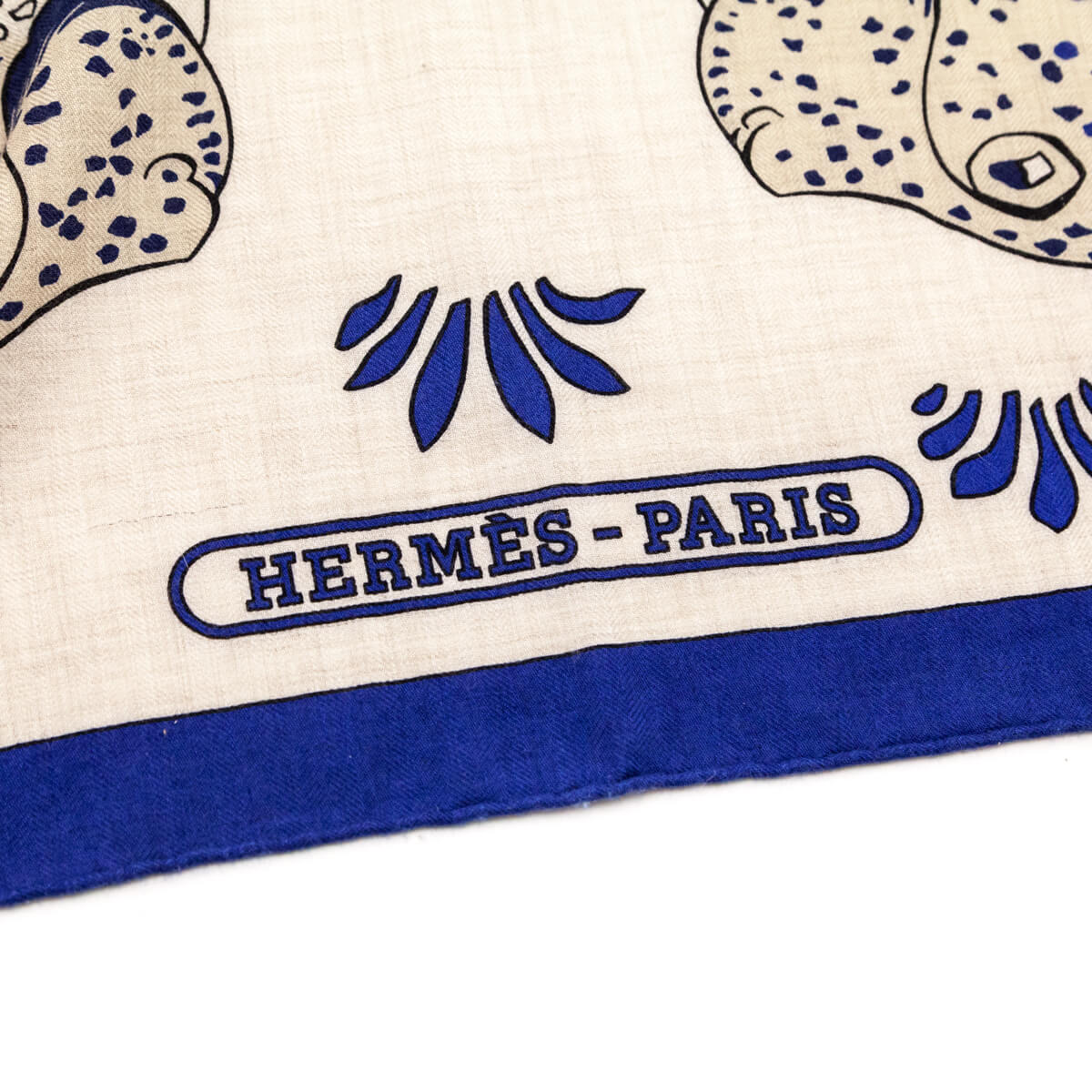 Hermes Navy & Natural Les Leopard Cashmere Shawl 140