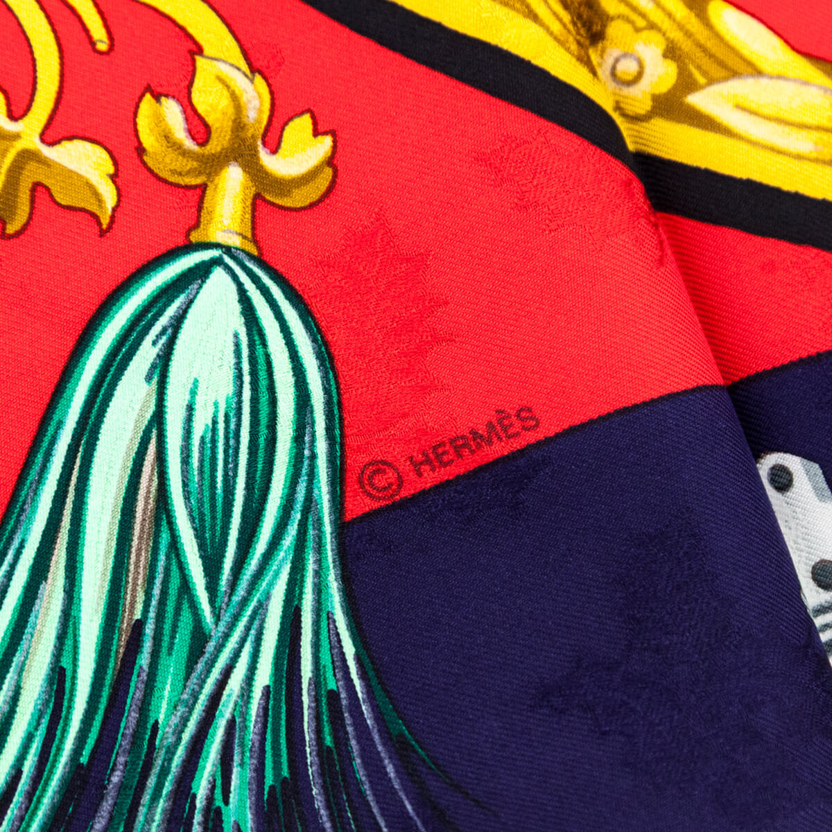 Hermes Navy & Red Plumes et Grelots Jacquard Silk Scarf 90 - Love that Bag etc - Preowned Authentic Designer Handbags & Preloved Fashions