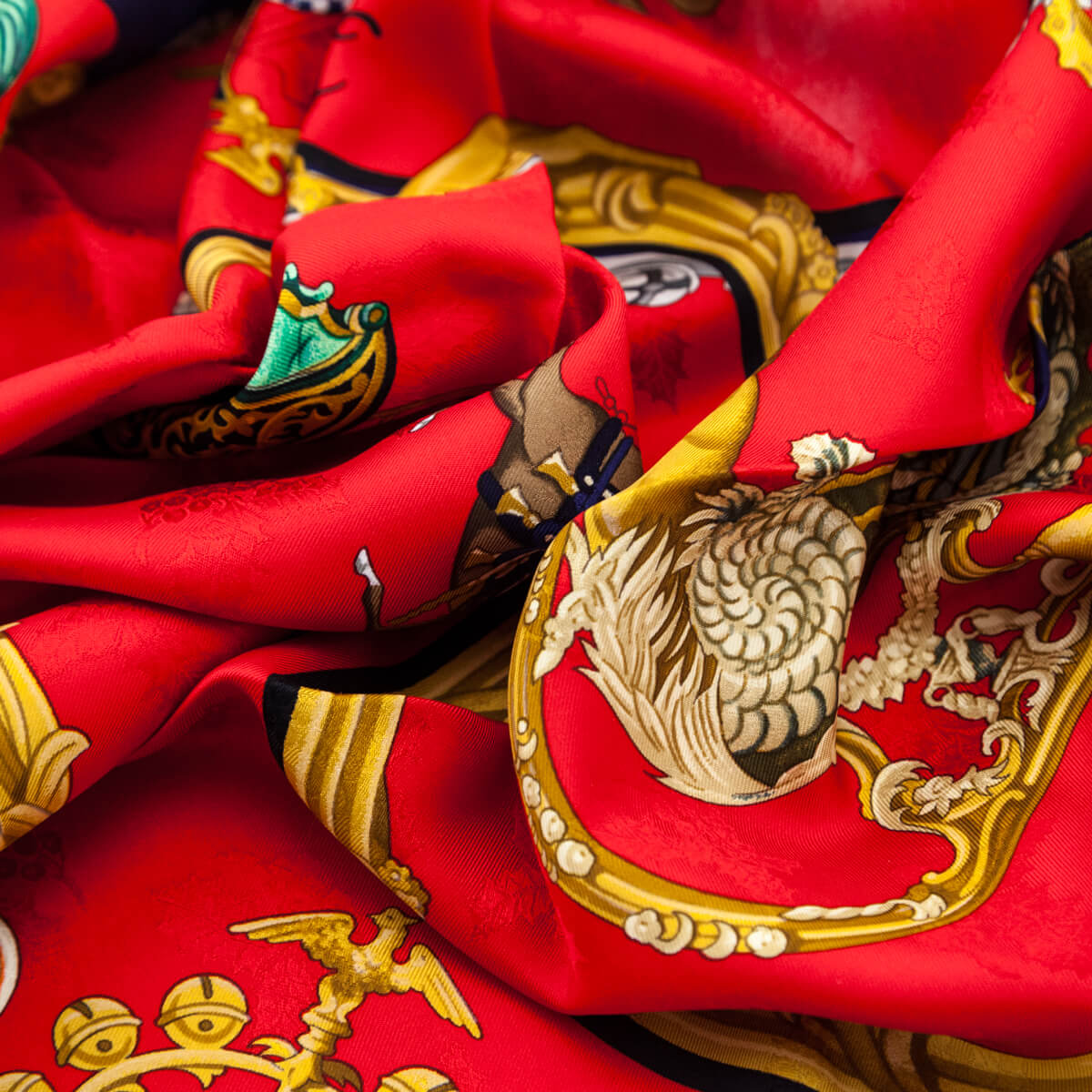 Hermes Navy & Red Plumes et Grelots Jacquard Silk Scarf 90 - Love that Bag etc - Preowned Authentic Designer Handbags & Preloved Fashions
