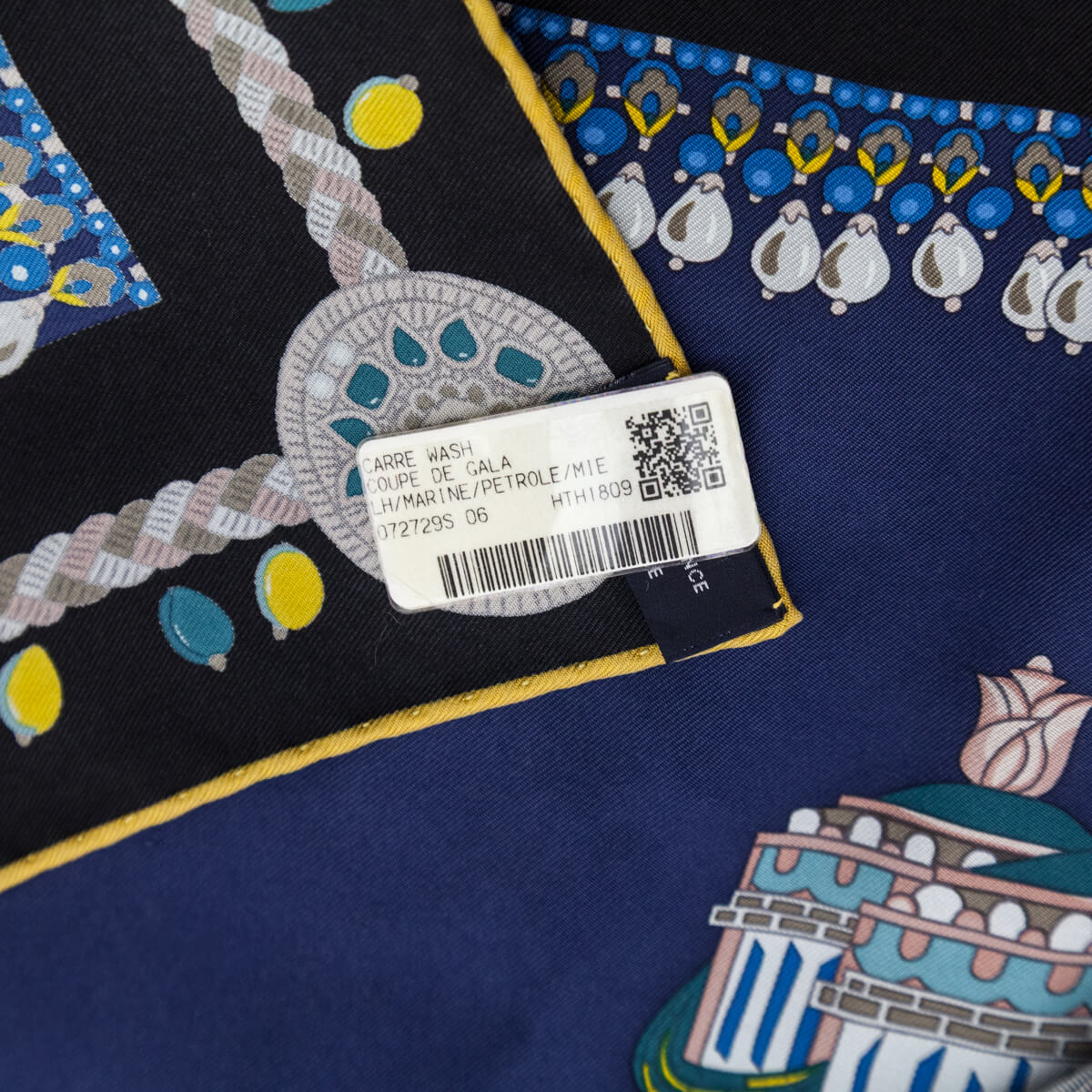Hermes Navy & Yellow Silk Wash Coupe de Gala Scarf - Love that Bag etc - Preowned Authentic Designer Handbags & Preloved Fashions