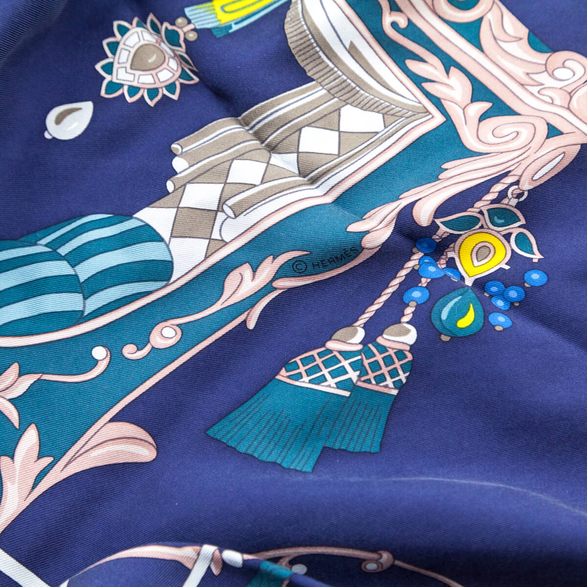 Hermes Navy & Yellow Silk Wash Coupe de Gala Scarf - Love that Bag etc - Preowned Authentic Designer Handbags & Preloved Fashions
