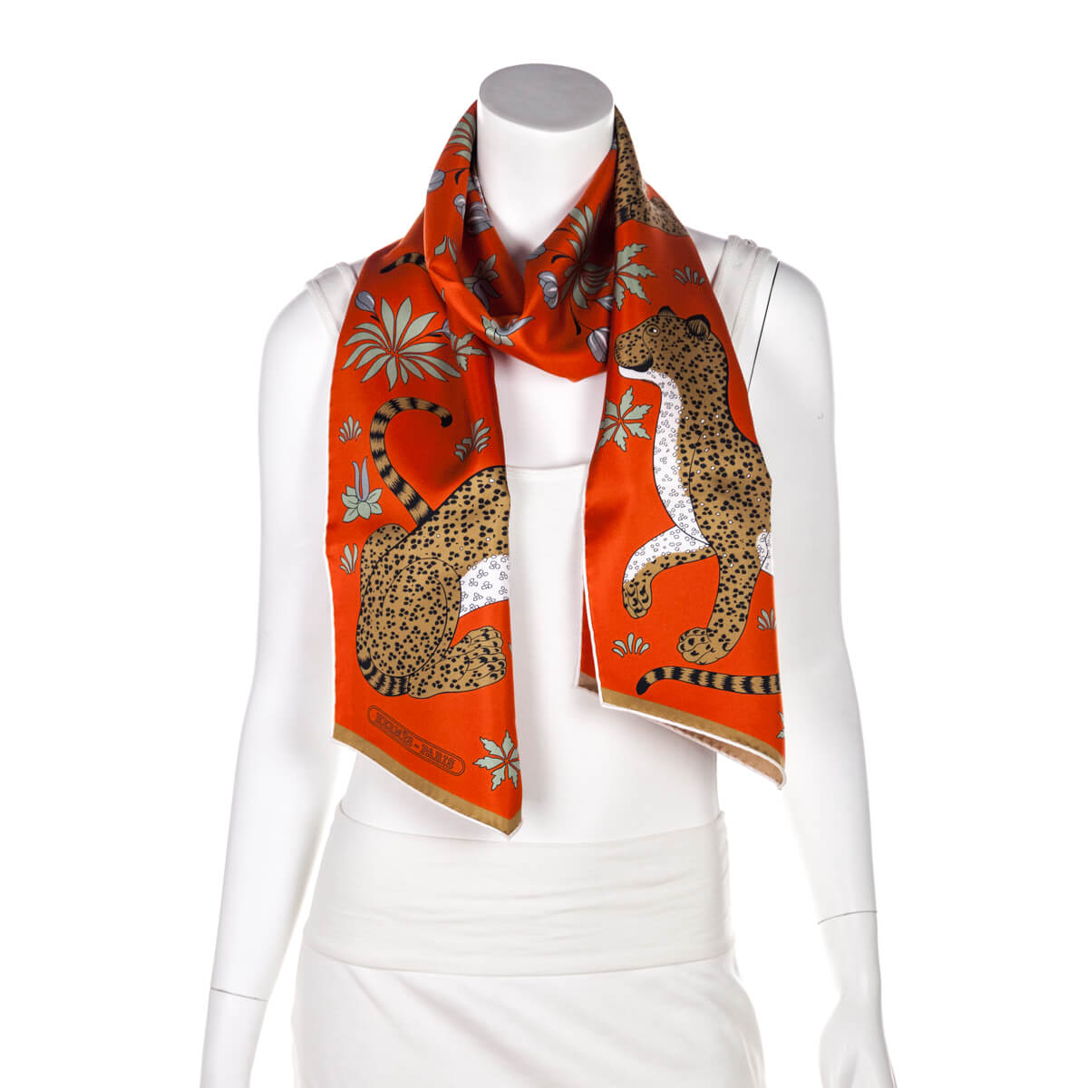 Hermes Orange Les Leopards Silk Muffler - Love that Bag etc - Preowned Authentic Designer Handbags & Preloved Fashions
