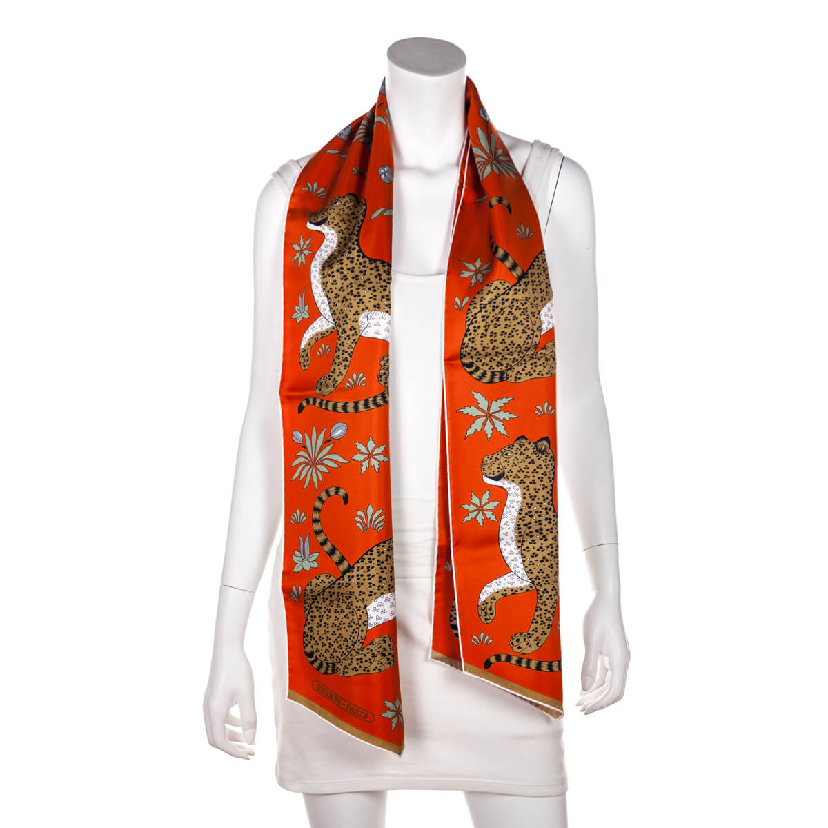 Hermes Orange Les Leopards Silk Muffler - Love that Bag etc - Preowned Authentic Designer Handbags & Preloved Fashions