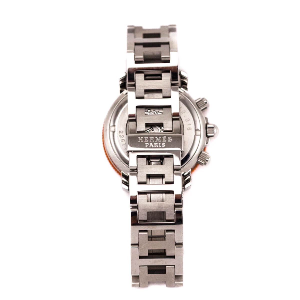 Hermes Orange Stainless Steel 33mm Clipper Chronograph CL2.316 Quartz Watch