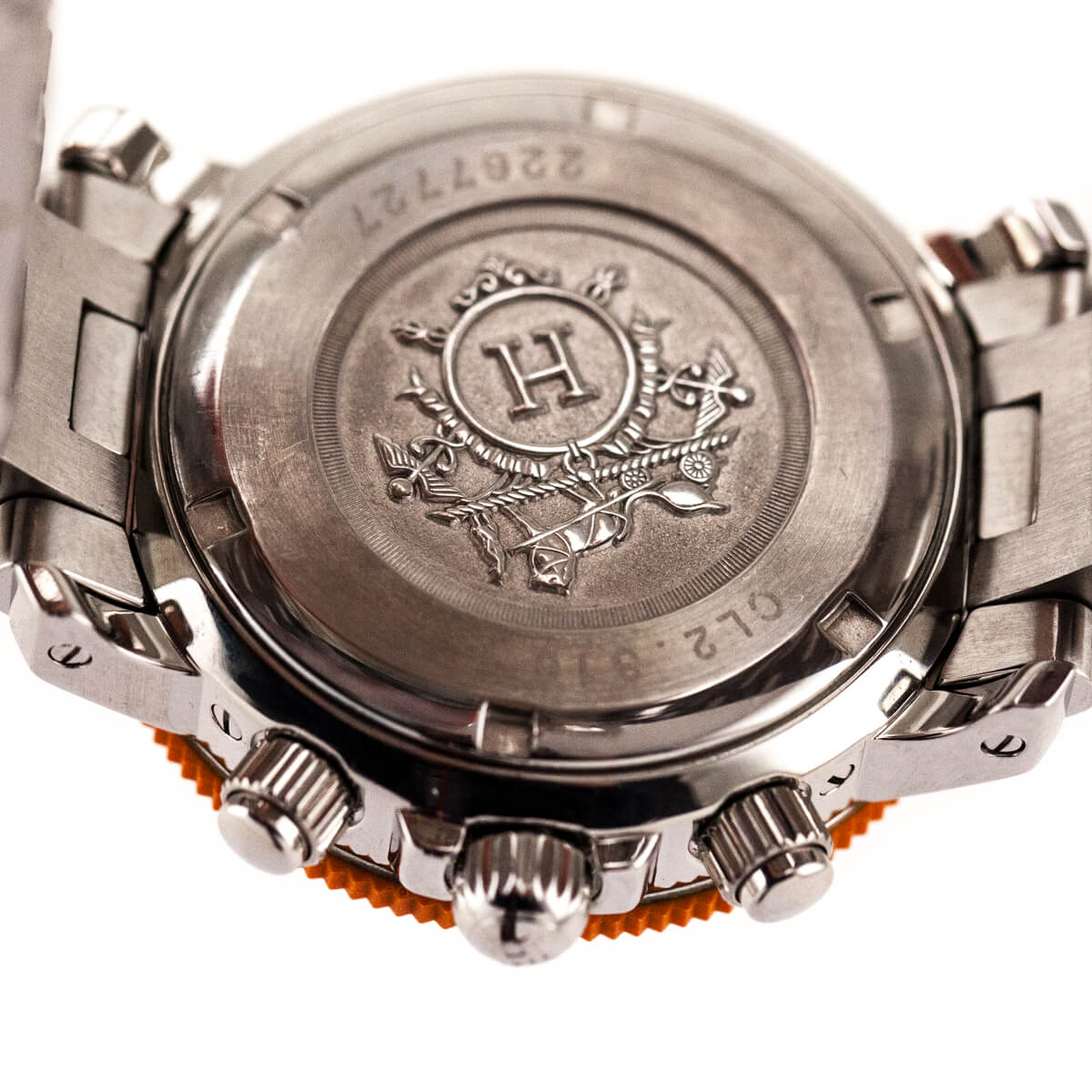 Hermes Orange Stainless Steel 33mm Clipper Chronograph CL2.316 Quartz Watch