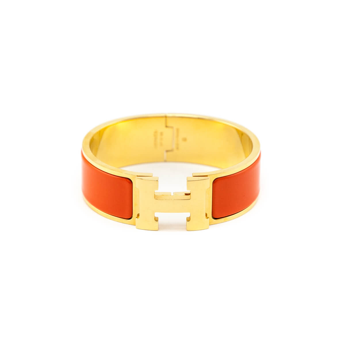 Hermes Clic Clac 1 Wide H Bracelet Orange Gold Hardware PM Size - The  Attic Place