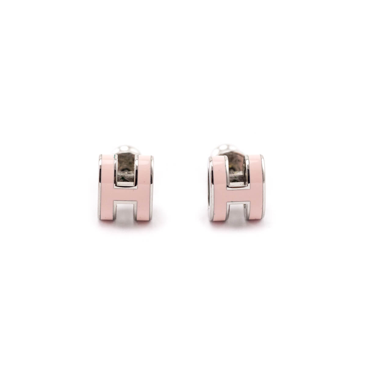 Hermes Palladium Rose Lacquered Mini Pop H Earrings - Love that Bag etc - Preowned Authentic Designer Handbags & Preloved Fashions