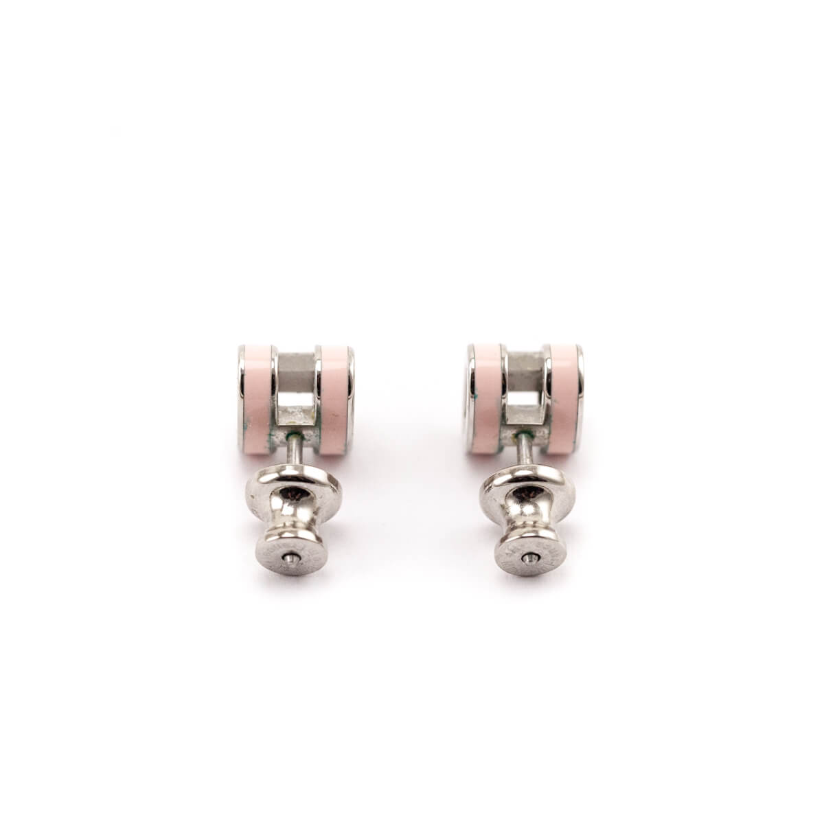 Hermes Palladium Rose Lacquered Mini Pop H Earrings - Love that Bag etc - Preowned Authentic Designer Handbags & Preloved Fashions