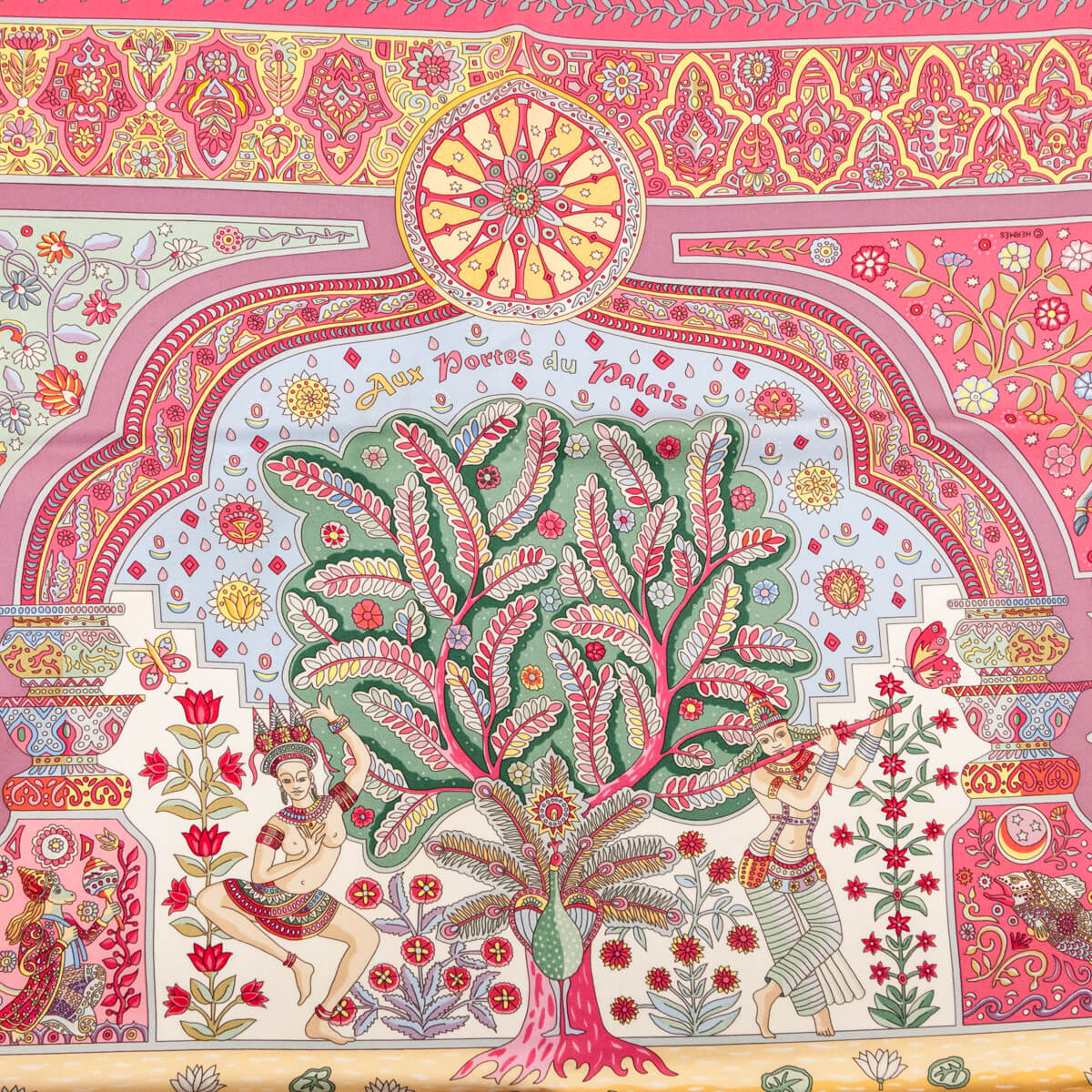 Hermes Pink Aux Portes Du Palais Silk Scarf 90
