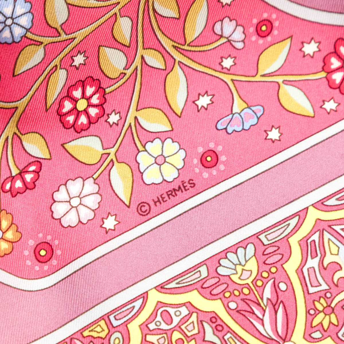 Hermes Pink Aux Portes Du Palais Silk Scarf 90