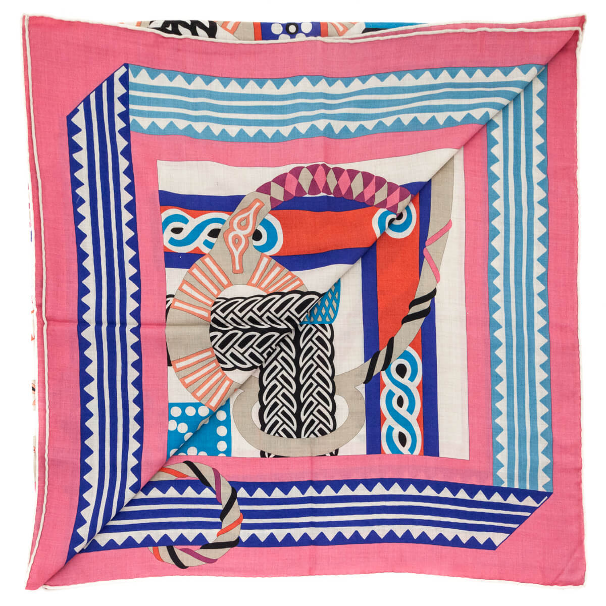 Hermes Pink & Natural Cashmere Fantaisie d'Etriers Shawl 140 - Love that Bag etc - Preowned Authentic Designer Handbags & Preloved Fashions