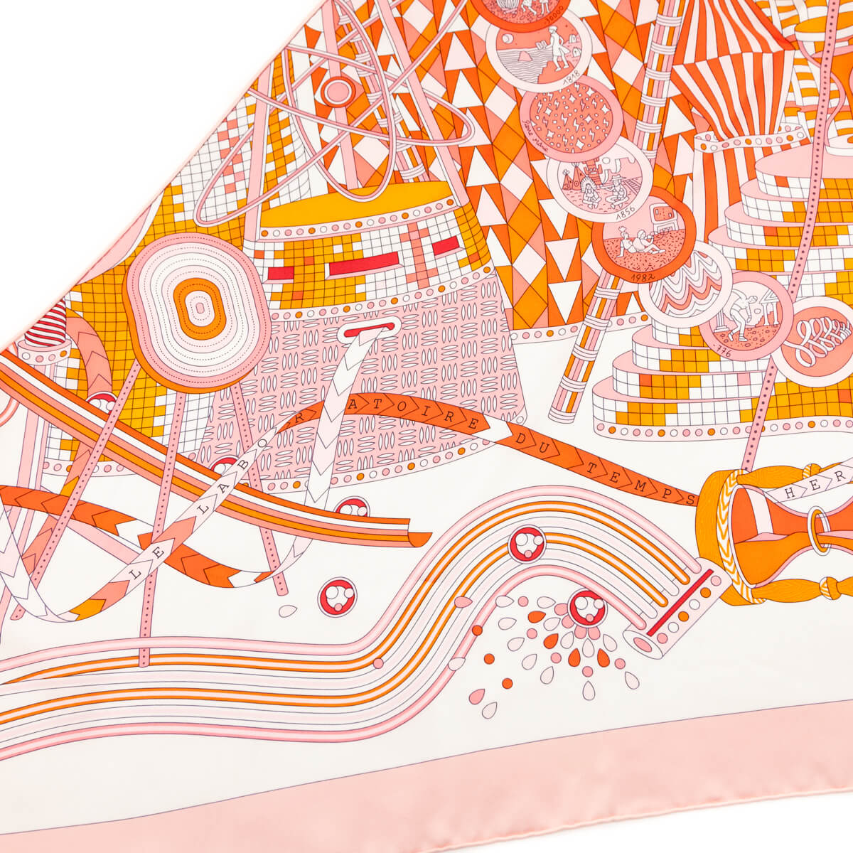 Hermes Pink & Orange Laboratoire Du Temps Silk Giant Triangle Scarf