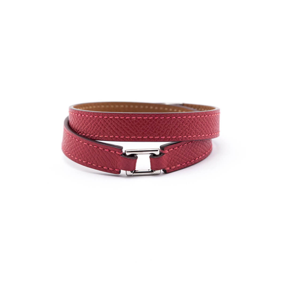 Hermes Red Rivale Epsom Double Tour Bracelet - Consign Hermes Canada