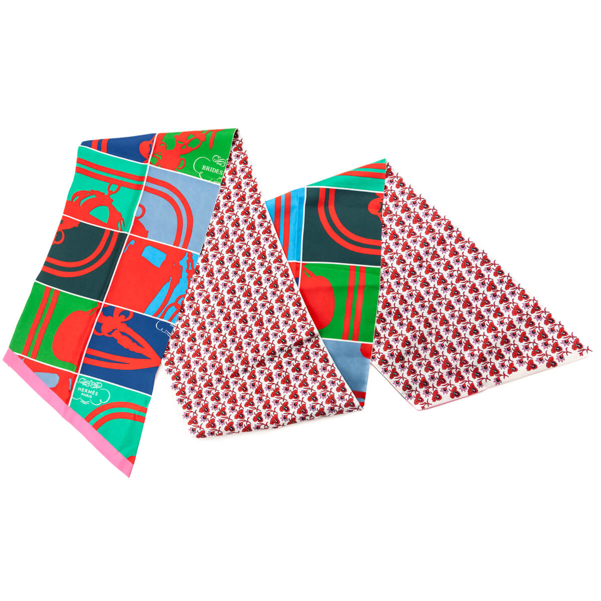 Hermes Red & Green Brides de Gala Silk Maxi Twilly