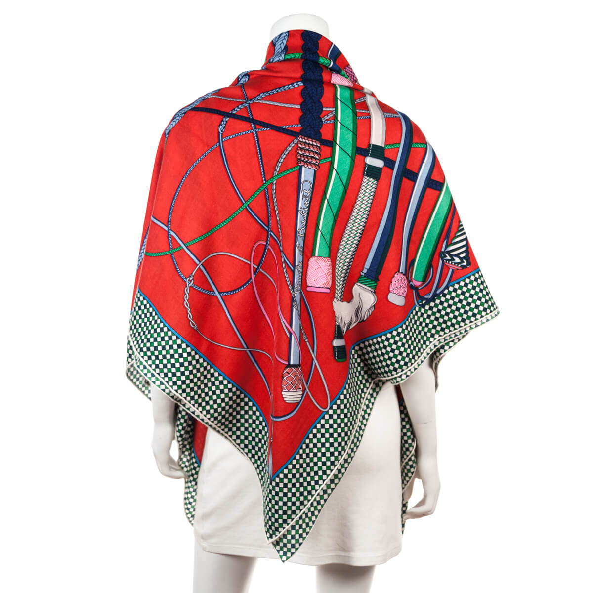 Hermes Red & Green Fouets et Badines Cashmere Shawl 140 - Love that Bag etc - Preowned Authentic Designer Handbags & Preloved Fashions