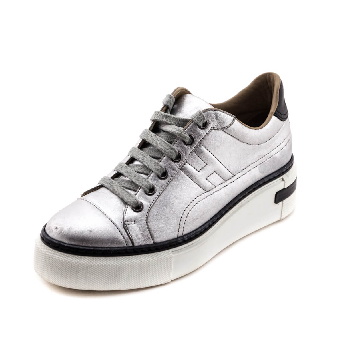 Hermes Silver Polo Platform Sneakers Size US 6 | EU 36 - Love that Bag etc - Preowned Authentic Designer Handbags & Preloved Fashions