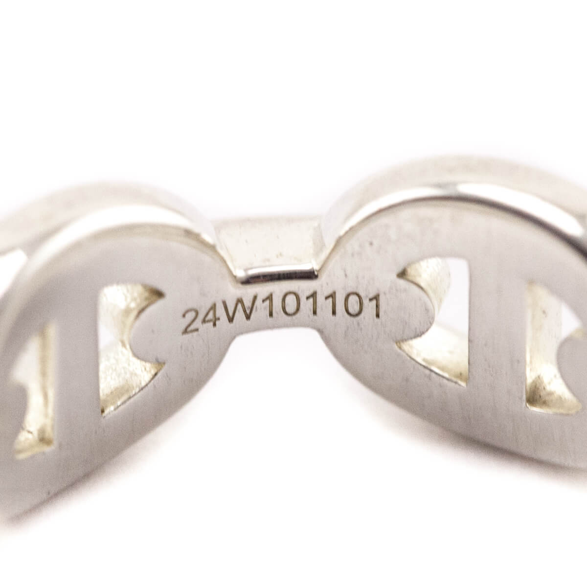 Hermes Sterling Silver Small Chaine d'Ancre Enchainee Ring Size 50