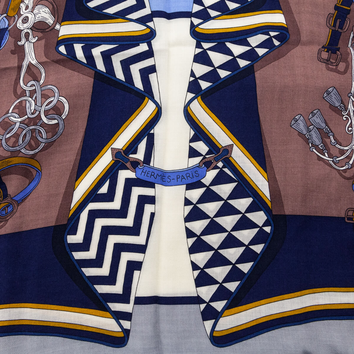 Hermes Taupe & Navy Bouquets Sellier Cashmere Giant Triangle Scarf - Love that Bag etc - Preowned Authentic Designer Handbags & Preloved Fashions