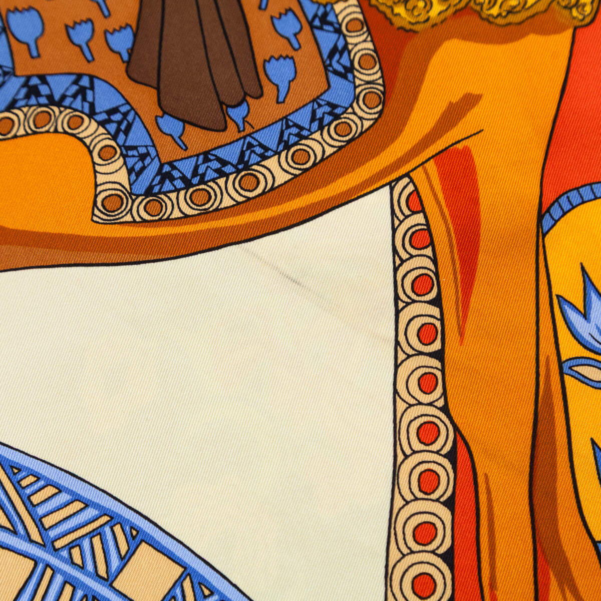 Hermes Taupe & Orange Arts des Steppes Silk Scarf 90