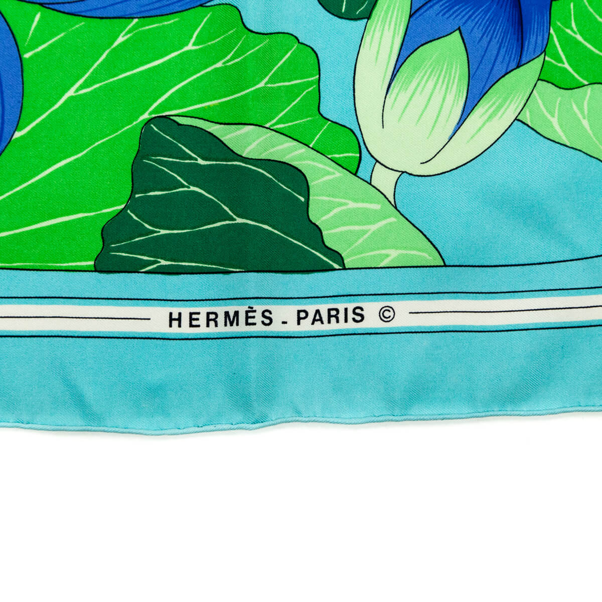 Hermes Turquoise & Green Silk Fleurs de Lotus Scarf 90 - Love that Bag etc - Preowned Authentic Designer Handbags & Preloved Fashions
