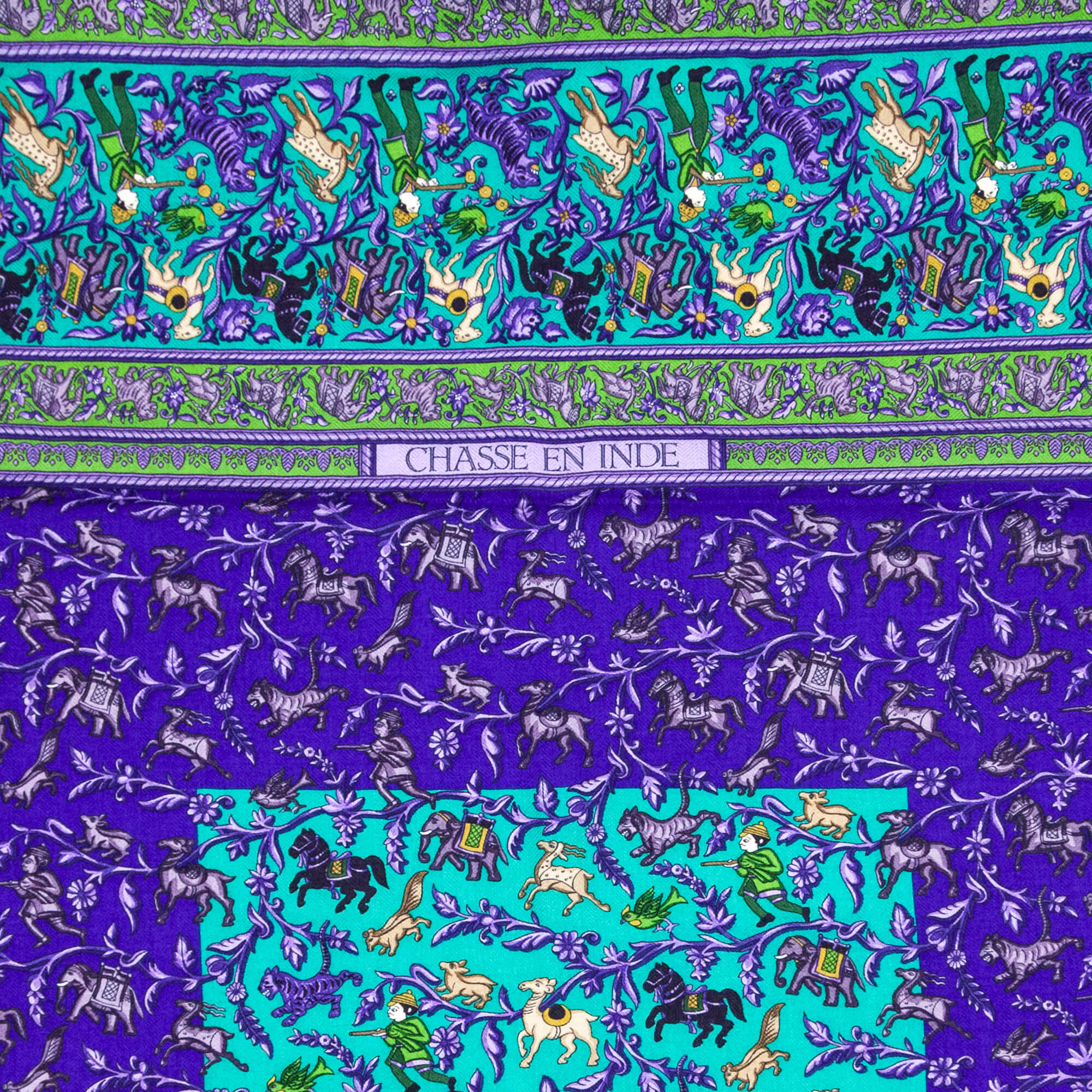 Hermes Violet & Emerald Cashmere & Silk Chasse En Inde Shawl 90