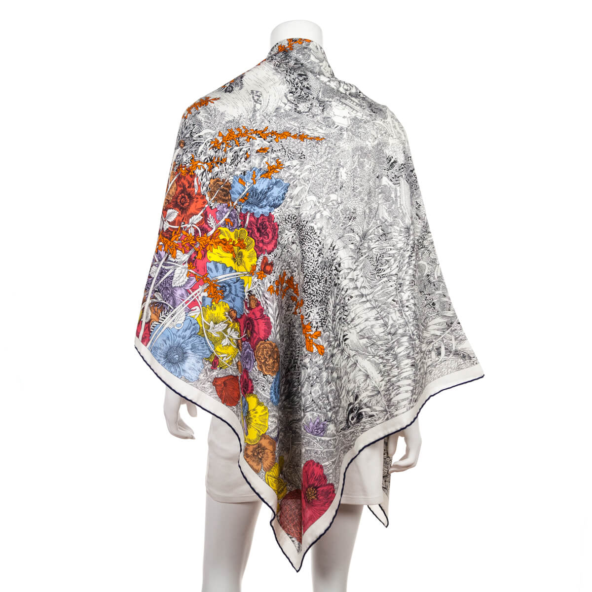 Hermes White & Multicolor Retour A La Nature Cashmere Shawl 140 - Love that Bag etc - Preowned Authentic Designer Handbags & Preloved Fashions
