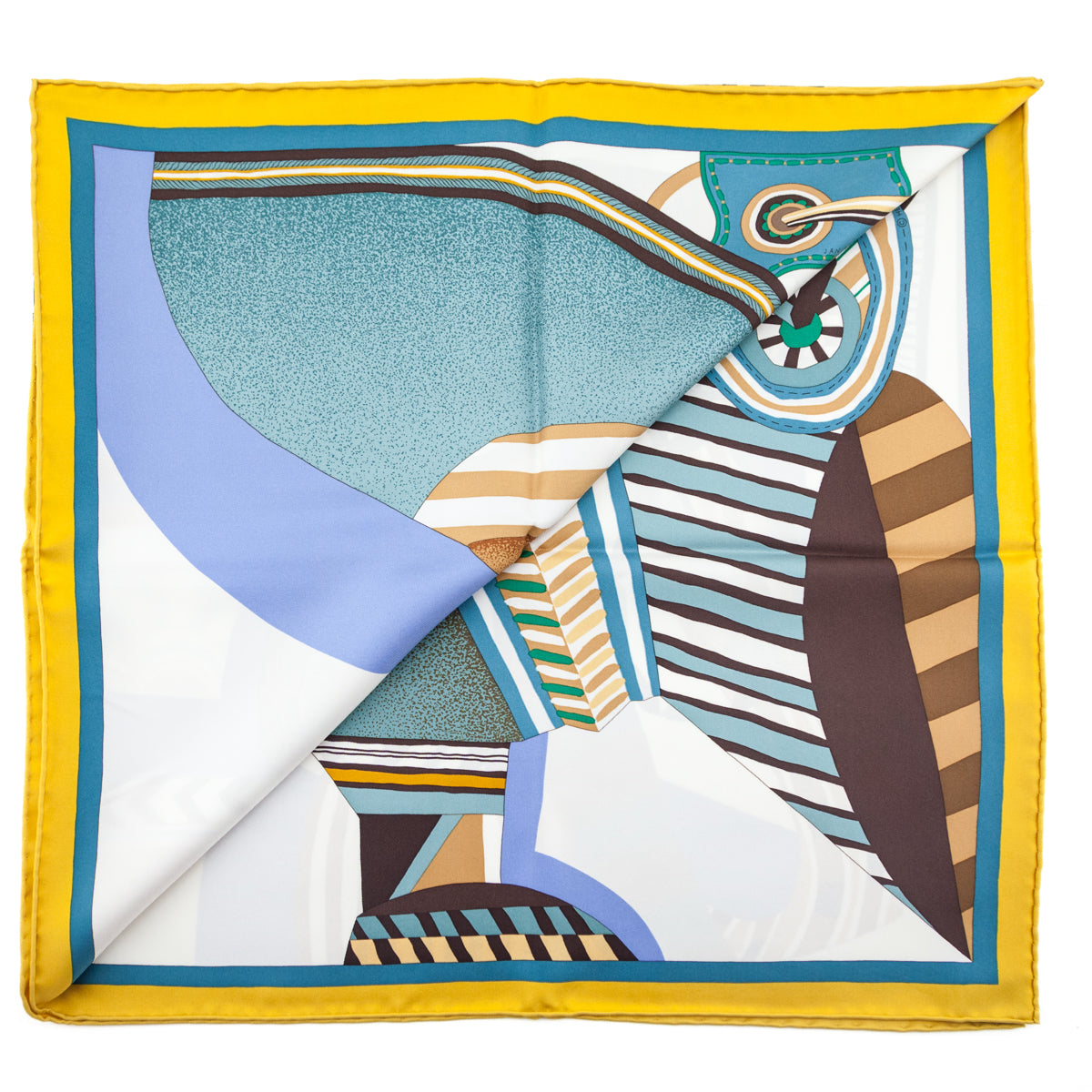 Hermes Yellow & Blue La Selle Imaginaire Silk Scarf 90