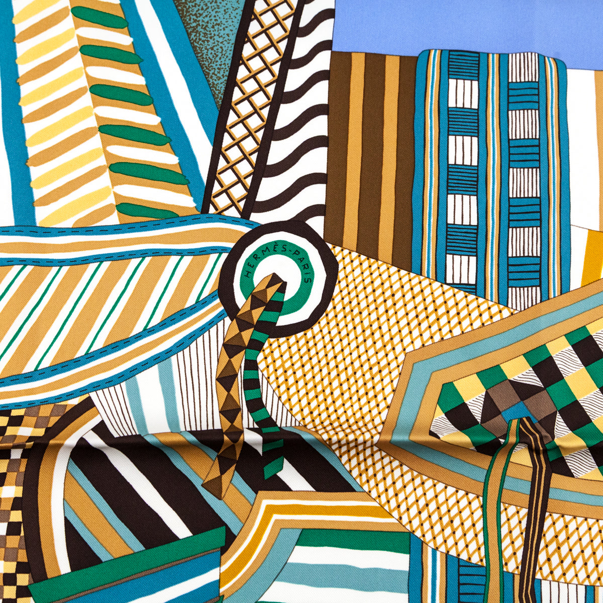 Hermes Yellow & Blue La Selle Imaginaire Silk Scarf 90