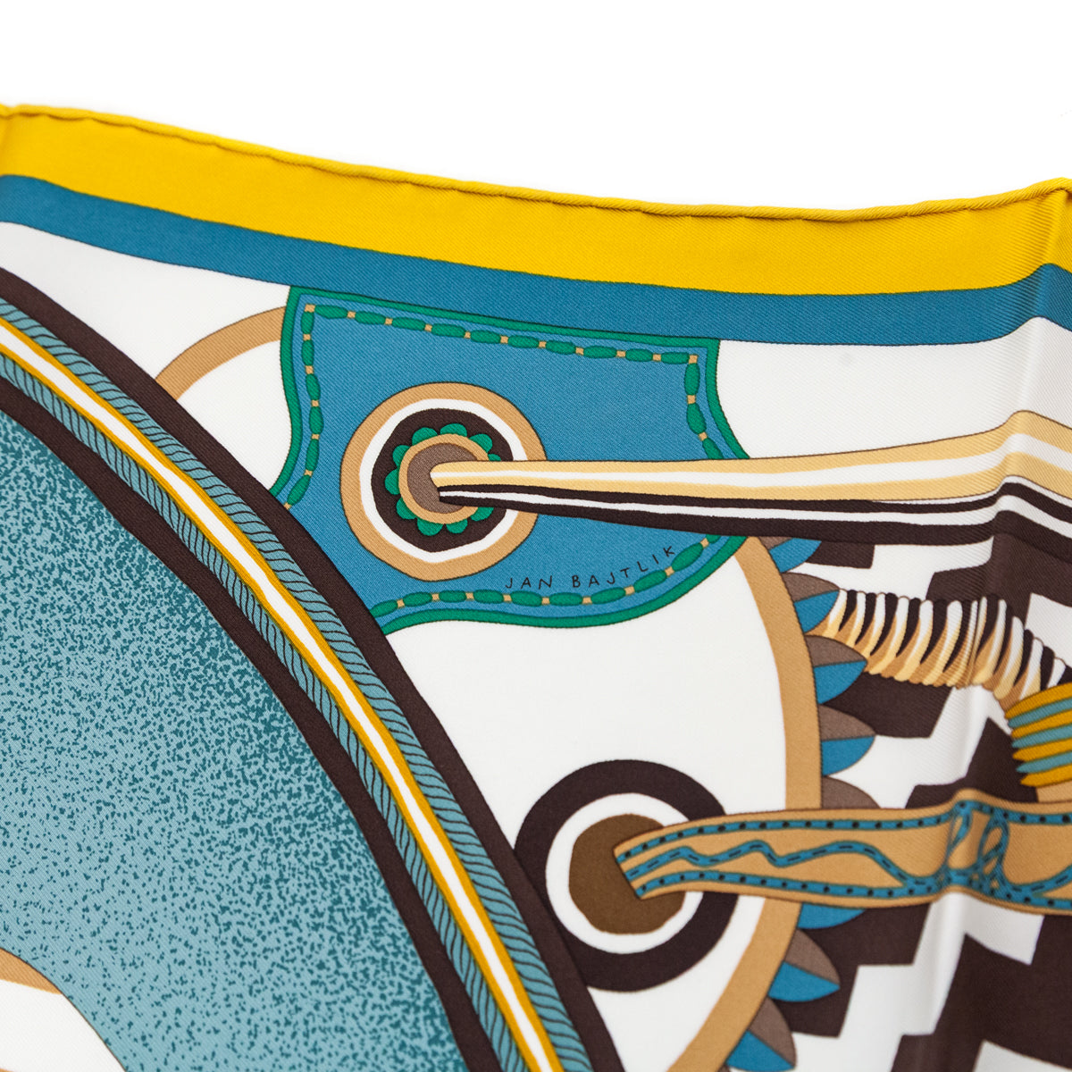 Hermes Yellow & Blue La Selle Imaginaire Silk Scarf 90