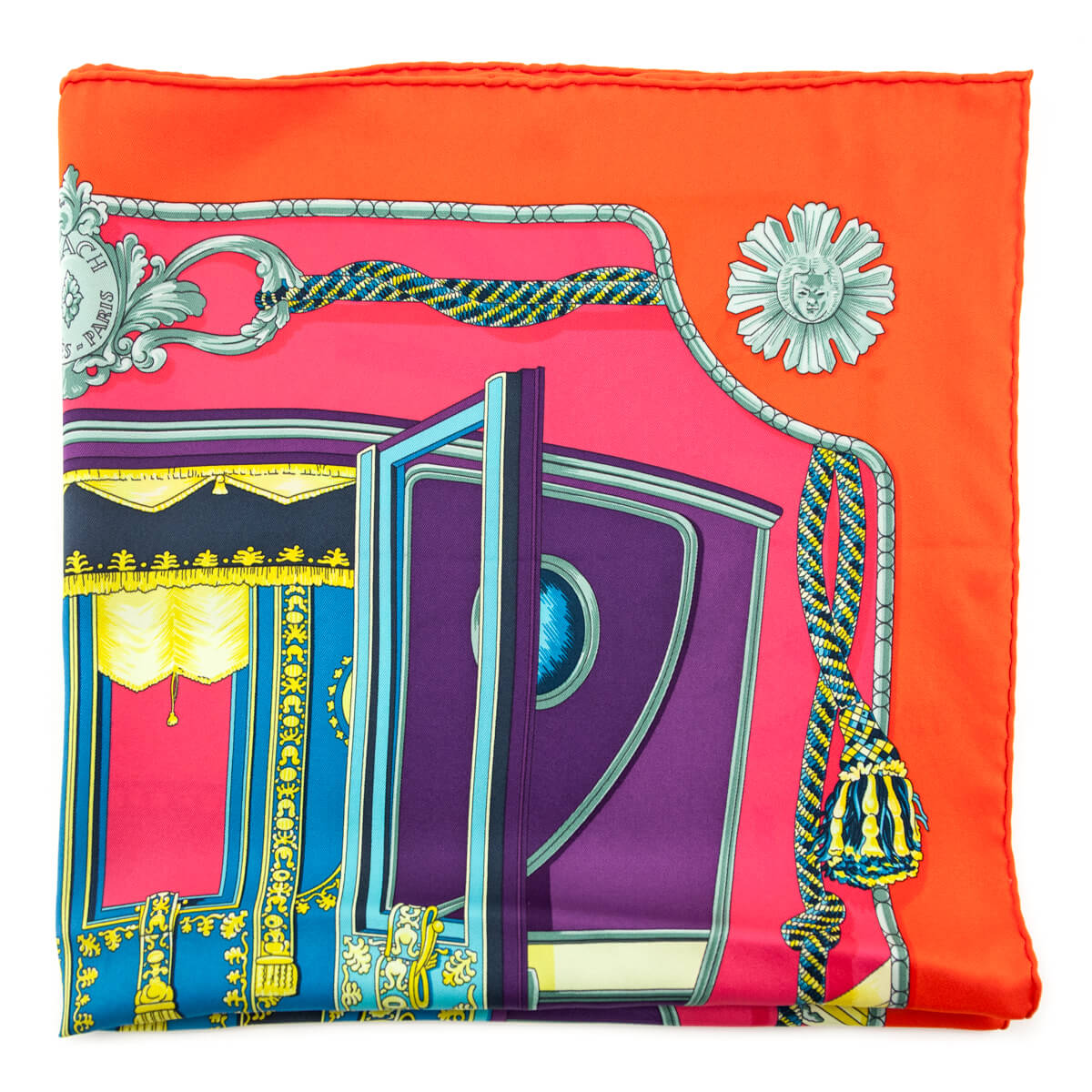 Hermes Pink & Orange Coach Silk Scarf 70 - Love that Bag etc - Preowned Authentic Designer Handbags & Preloved Fashions
