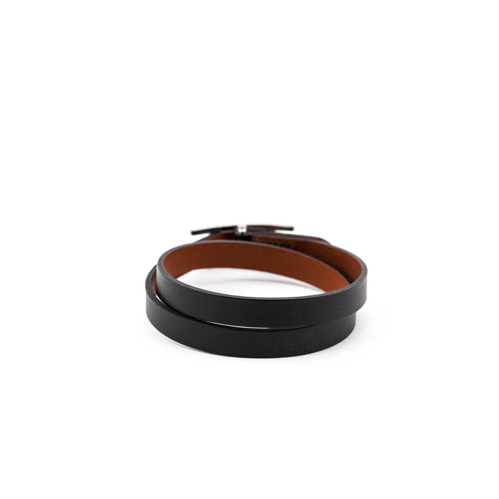 Hermes Black & Brown Chamonix & Tadelakt Calfskin Reversible Behapi Double  Tour Bracelet Size M