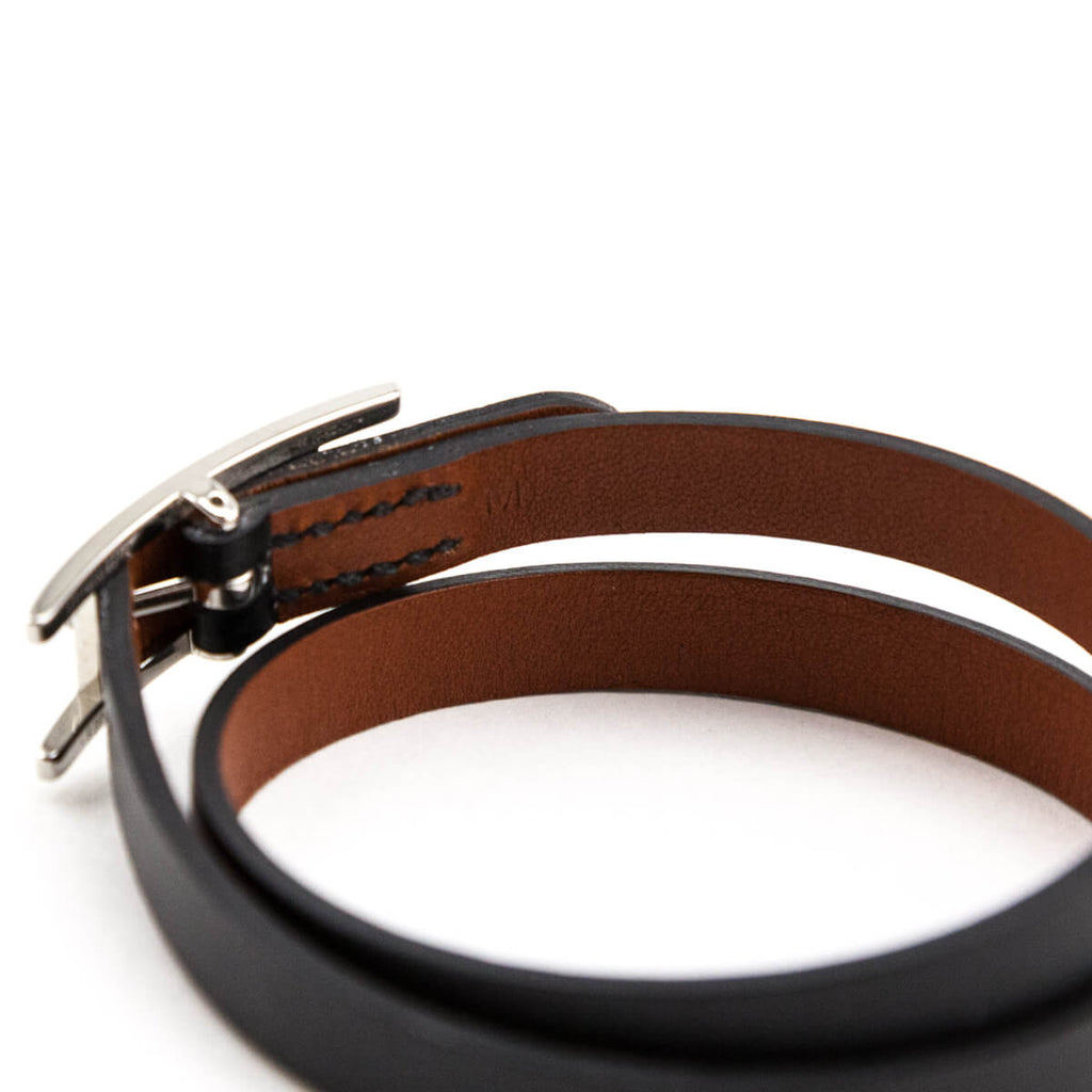 Hermes Black & Brown Chamonix & Tadelakt Calfskin Reversible Behapi Double  Tour Bracelet Size M